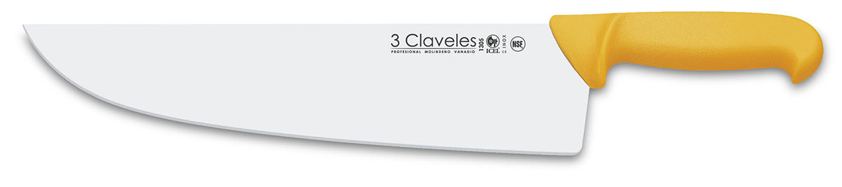 Couteau de boucher large avec lame de 32 cm et manche en polypropylène jaune