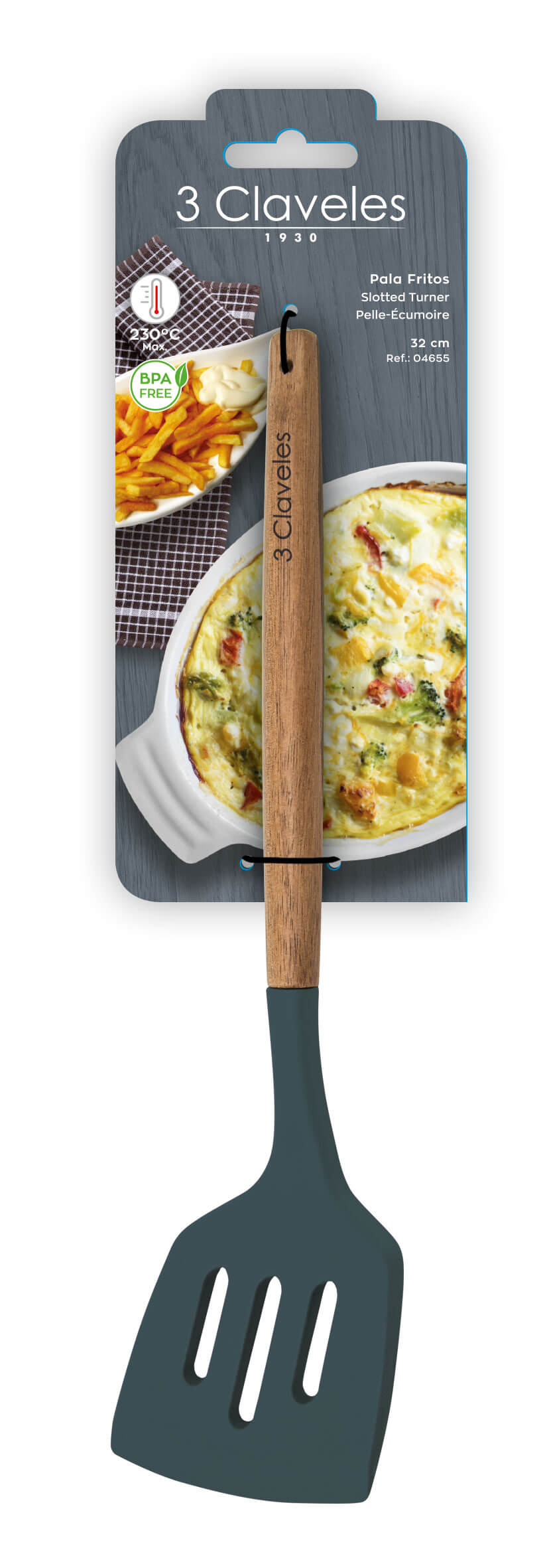 Spatule à frire en silicone et bois de hêtre, sans BPA, 3 Claveles