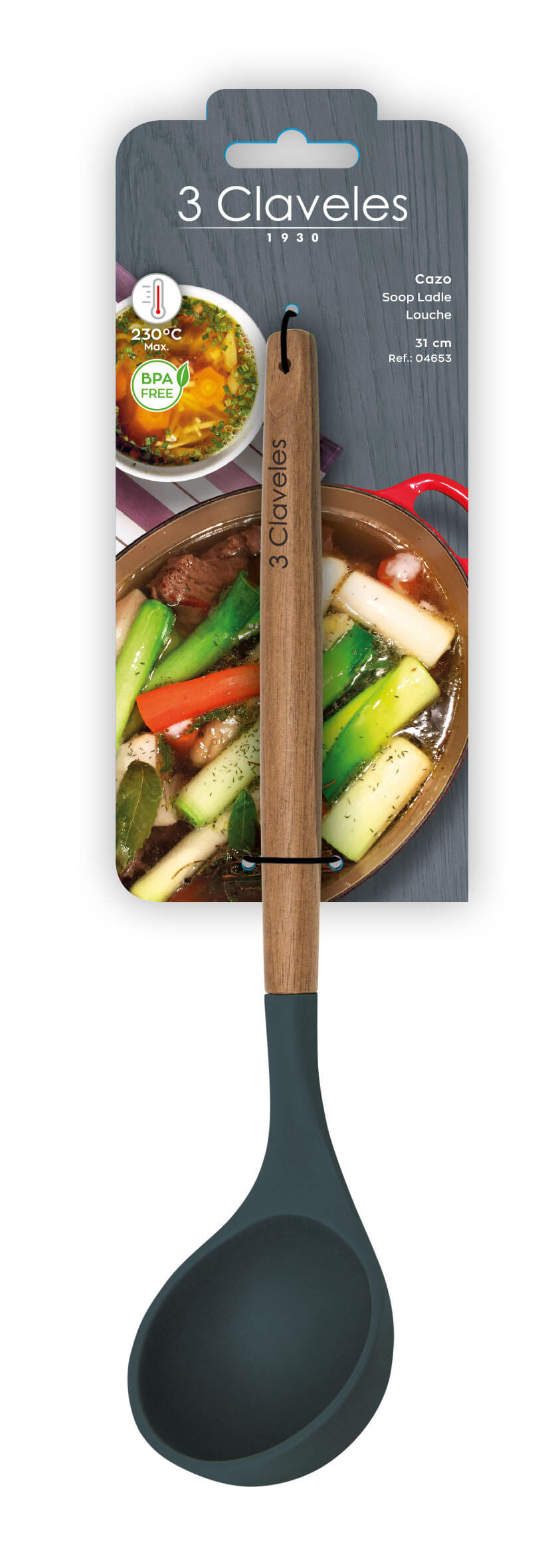 Casserole de cuisson 3 Claveles en silicone et bois de hêtre, sans BPA