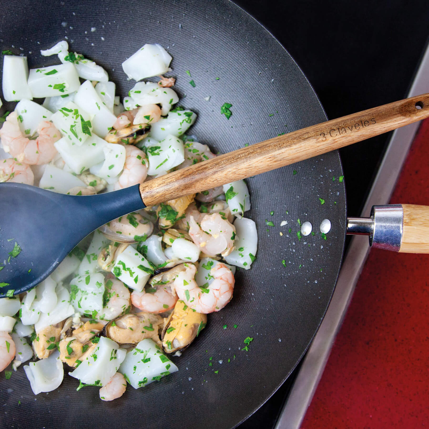 Cuillère de service 3 Claveles en silicone et bois de hêtre, sans BPA