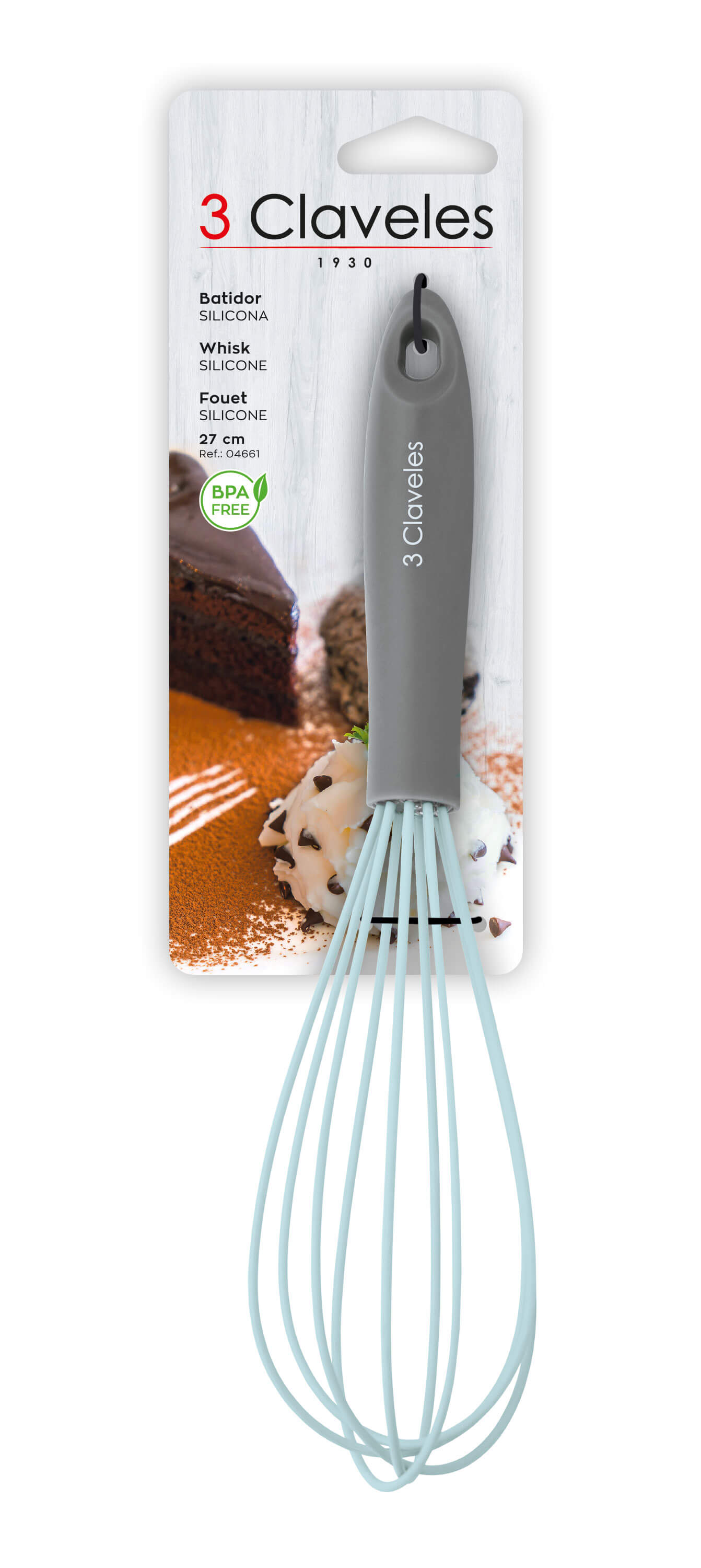 Fouet de cuisine en silicone sans BPA 3 Claveles avec manche en polystyrène