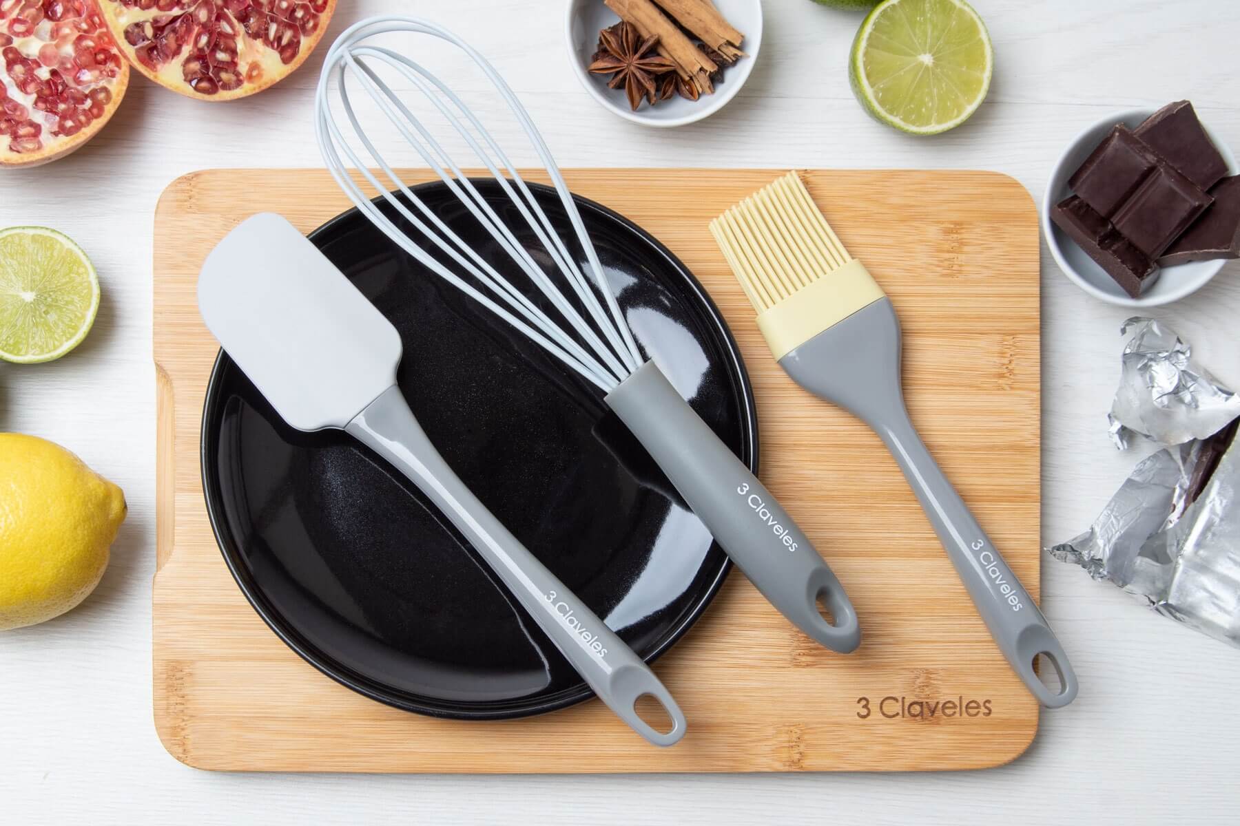 Fouet de cuisine en silicone sans BPA 3 Claveles avec manche en polystyrène