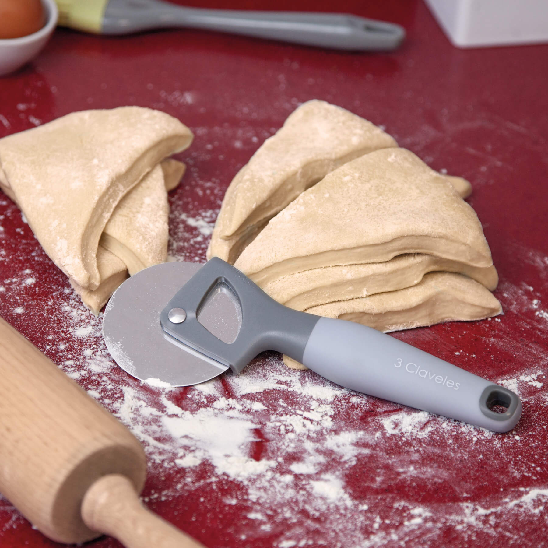 Coupe-pizza en acier inoxydable avec manche en TPR et polypropylène, 3 lames, sans BPA