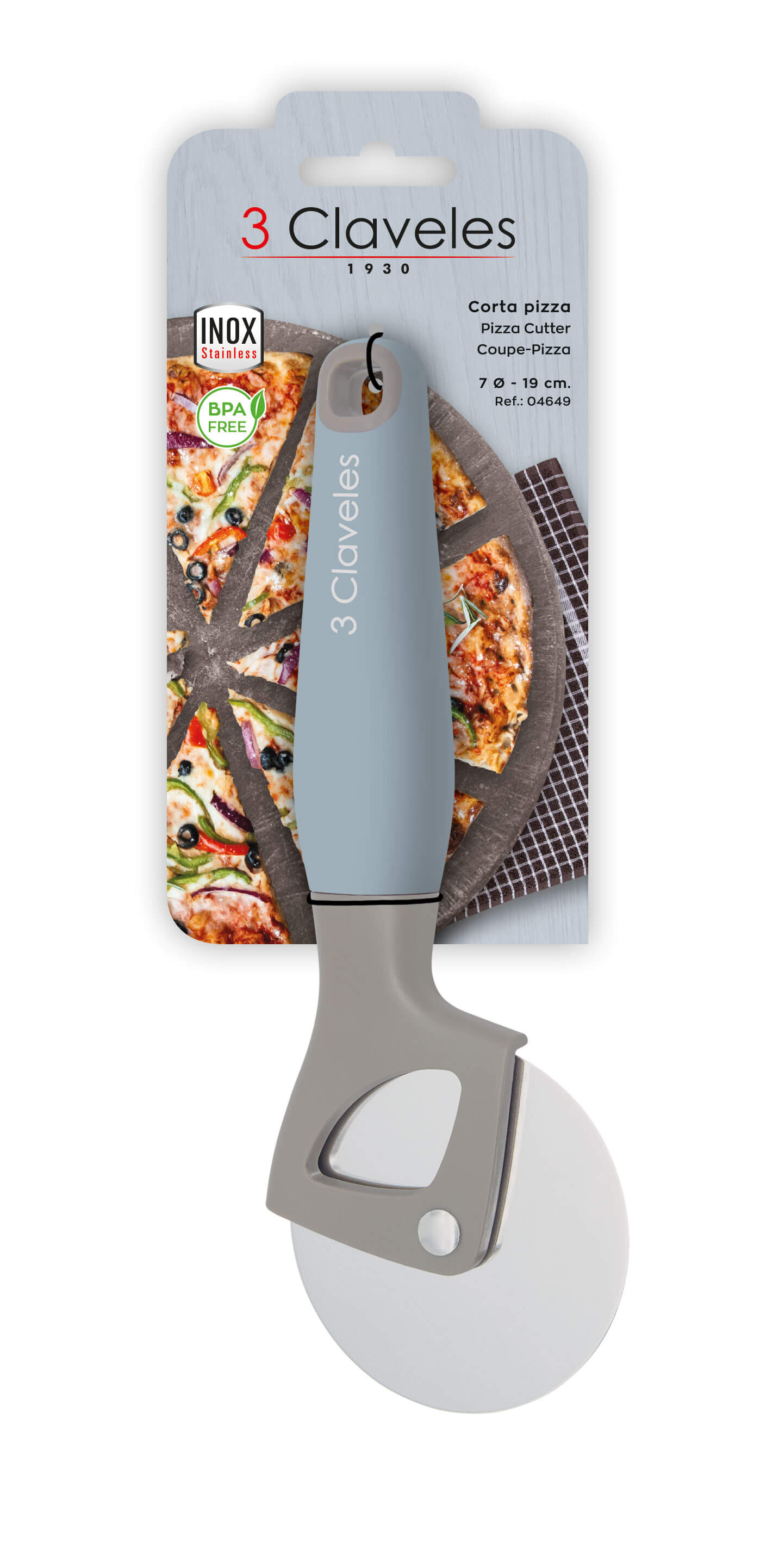 Coupe-pizza en acier inoxydable avec manche en TPR et polypropylène, 3 lames, sans BPA