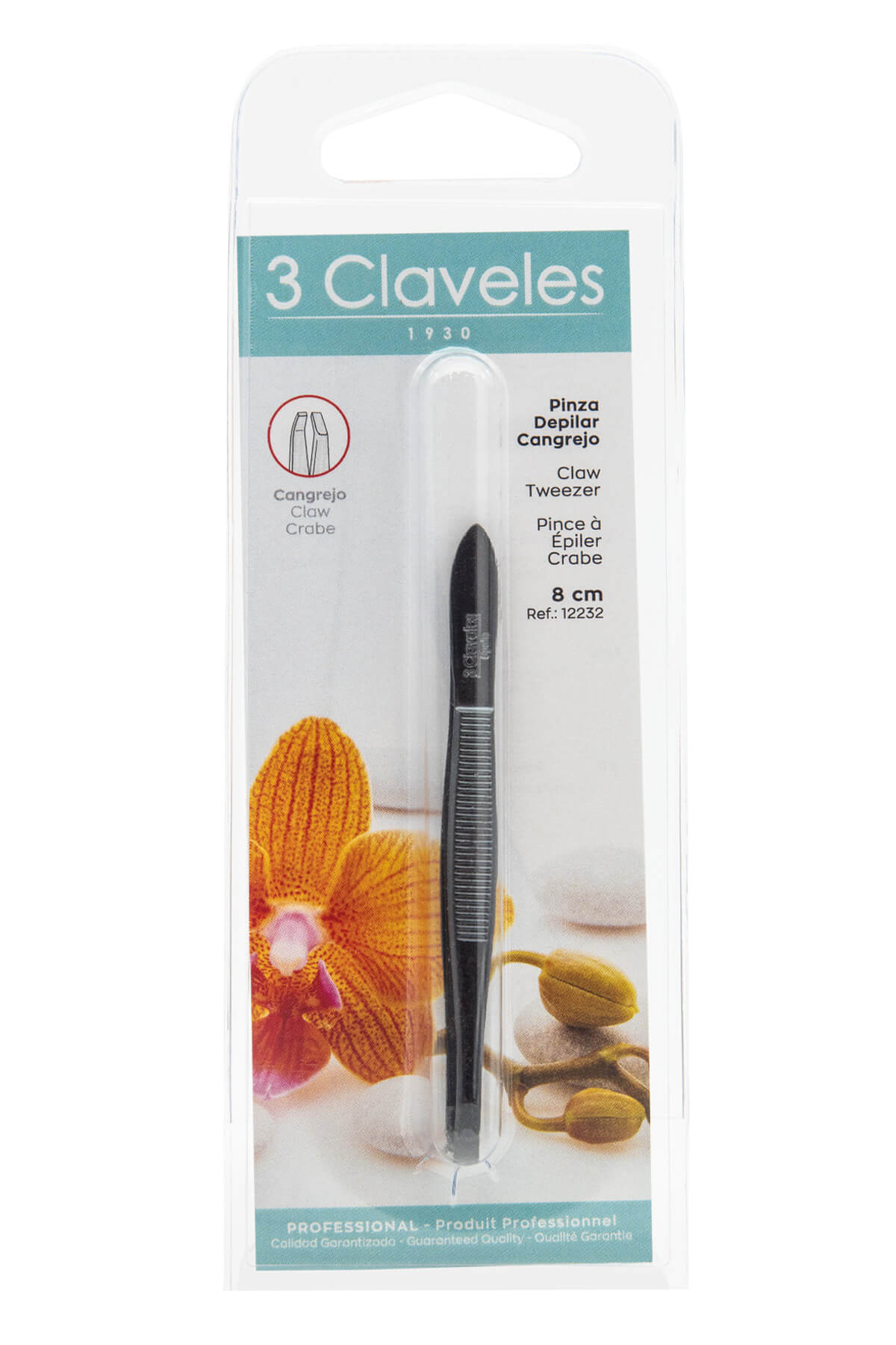 Pince à épiler 3Claveles en acier au carbone noir, forme de crabe, emballage blister