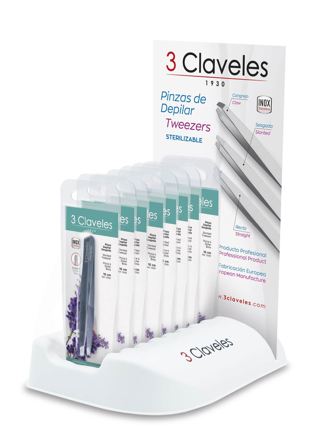 Expositor 24 uds pinzas de depilar 3 modelos recta, sesgada y can...