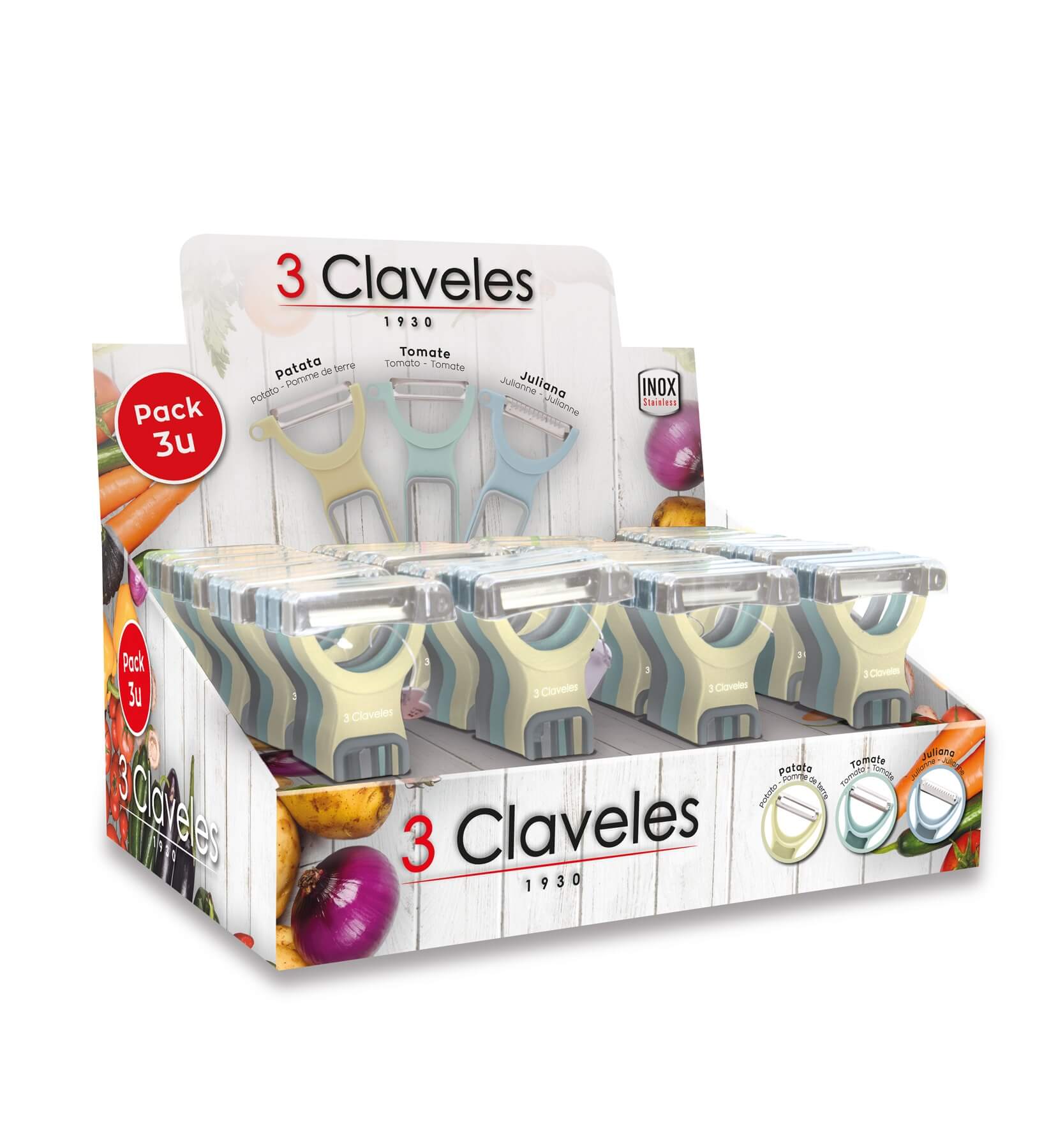 Présentoir de 16 unités, lot de 3 éplucheurs colorés pour pommes ...