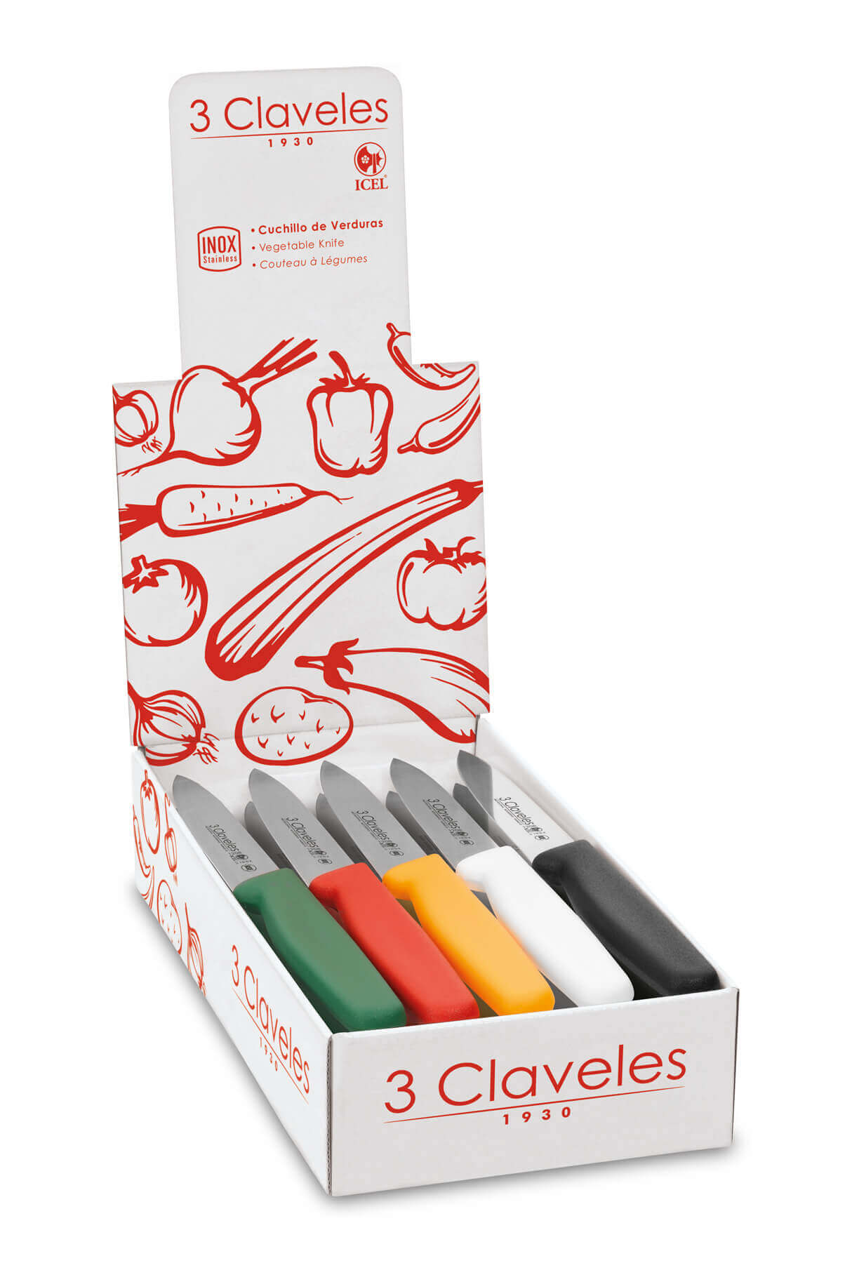 Couteau à légumes à lame pointue de 10 cm, boîte de 20 unités 3Cl...