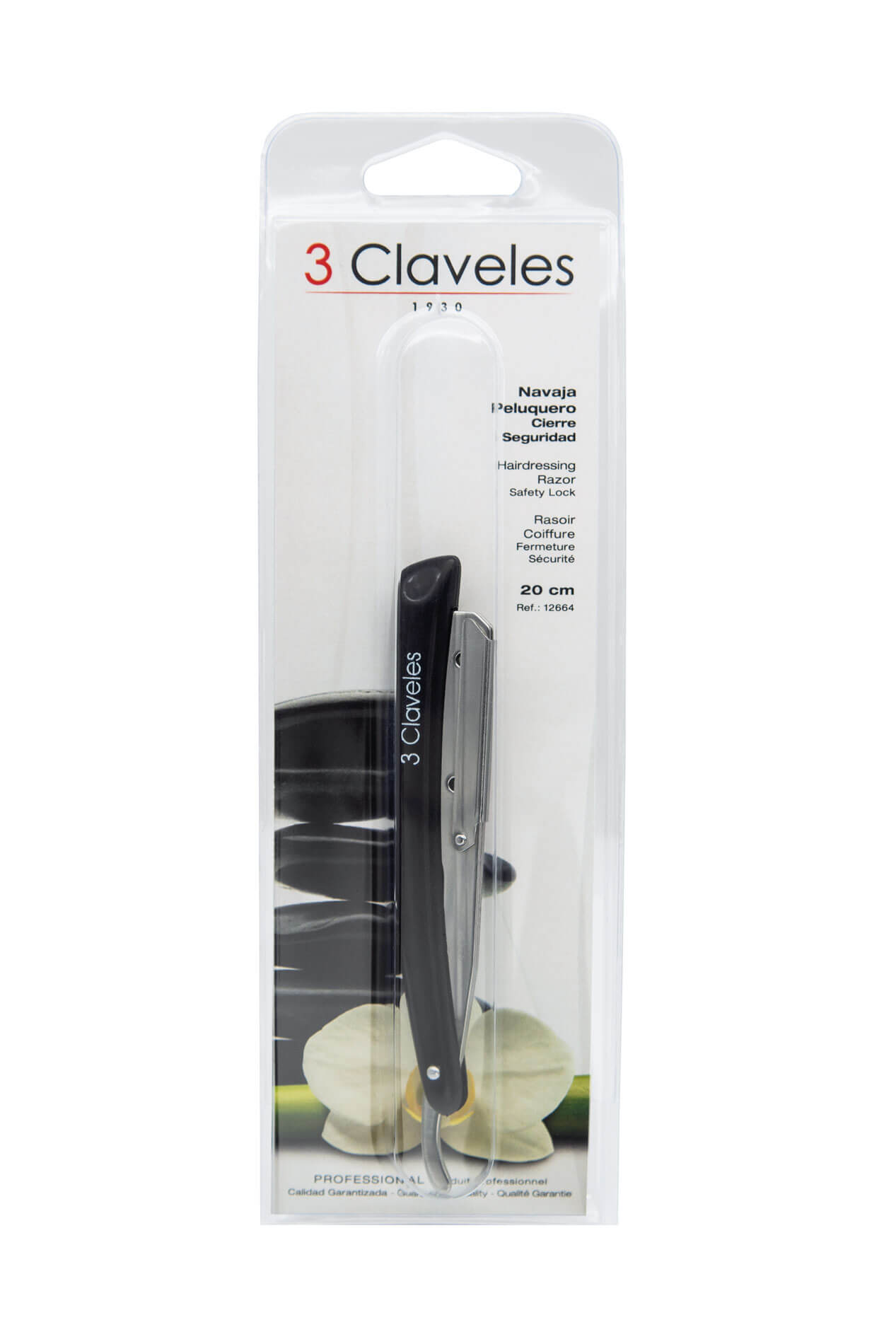 Rasoir de barbier avec lame interchangeable, verrou de sécurité et manche noir - 3Claveles