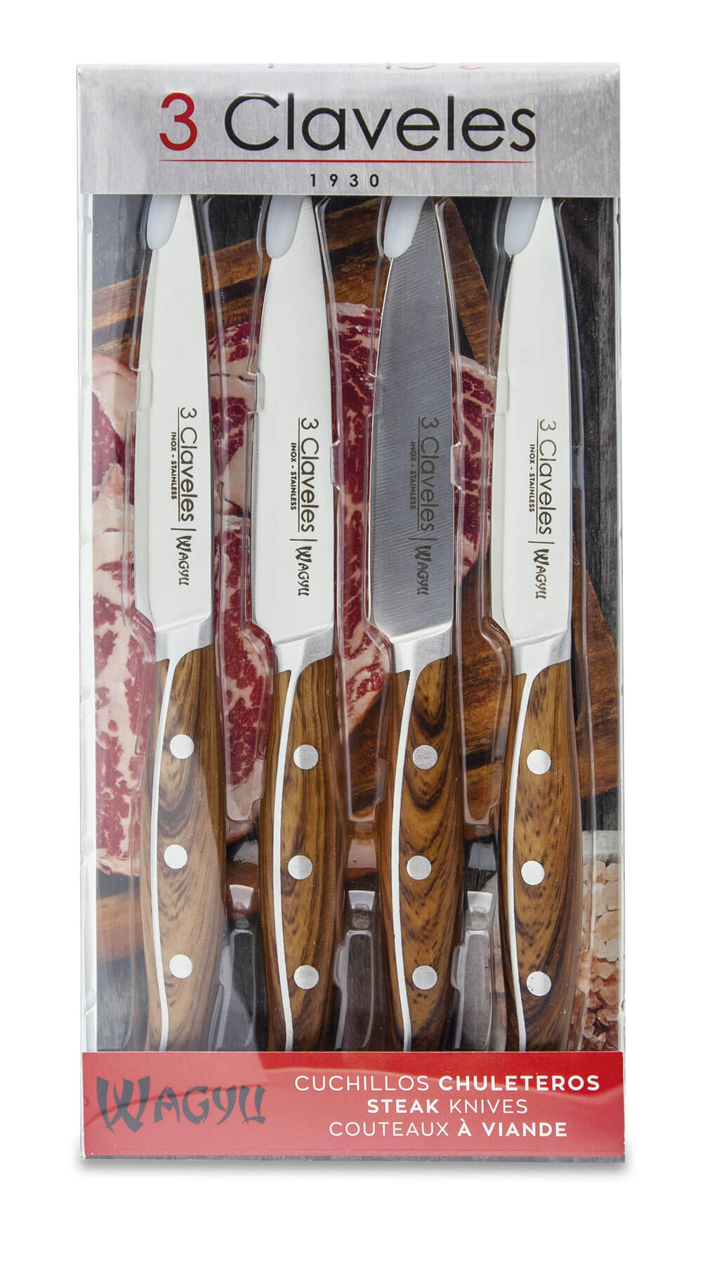 Set de 4 cuchillos chuleteros Wagyu 3 Claveles con mango de ABS