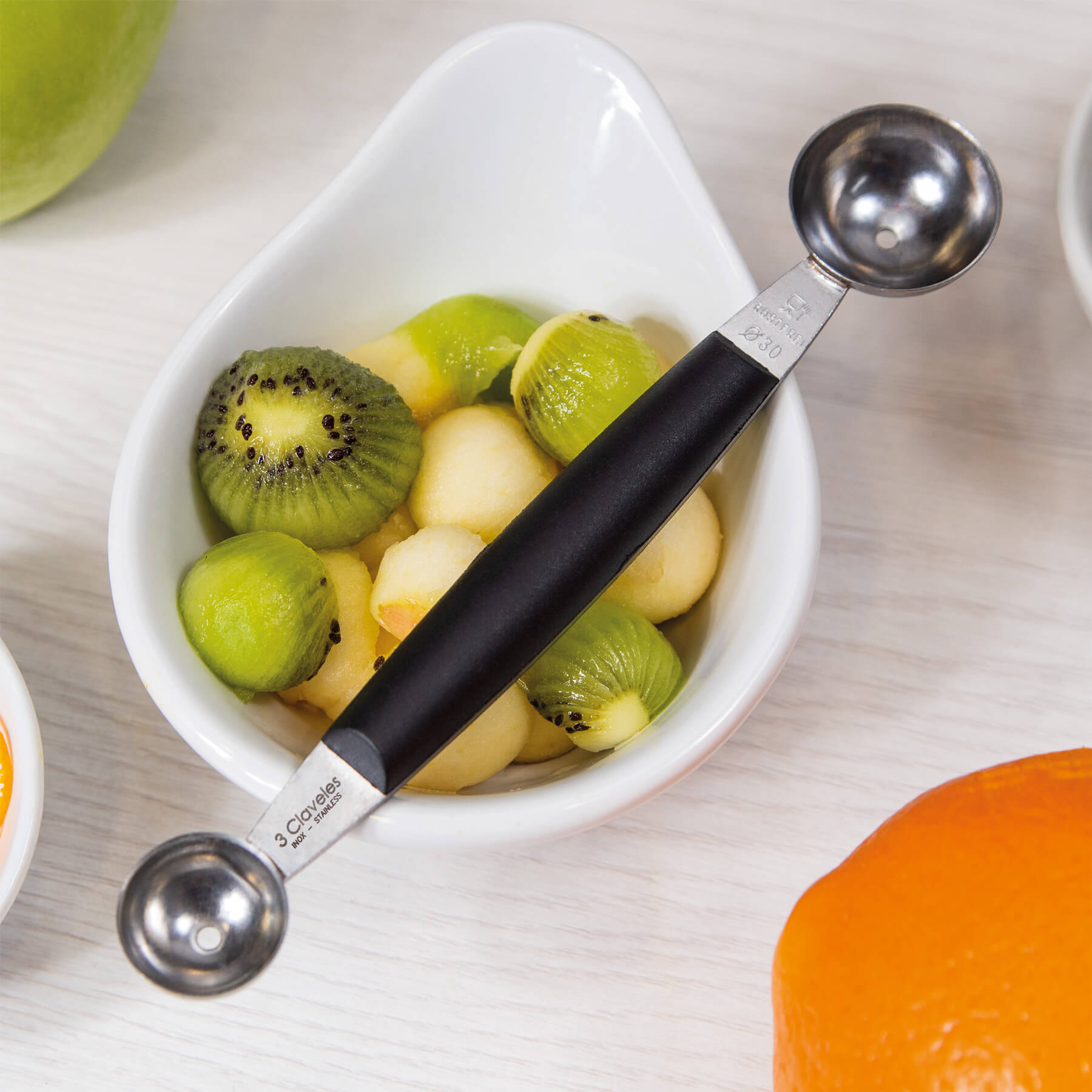 Outil de ventouses doubles 3 Claveles 22/30 cm avec manche en polypropylène noir