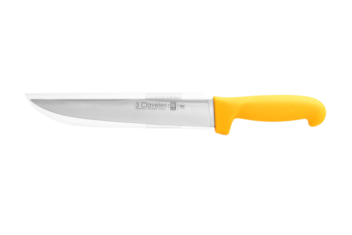 Coltello da disosso largo 3 Claveles con lama da 20 cm e manico in polipropilene giallo