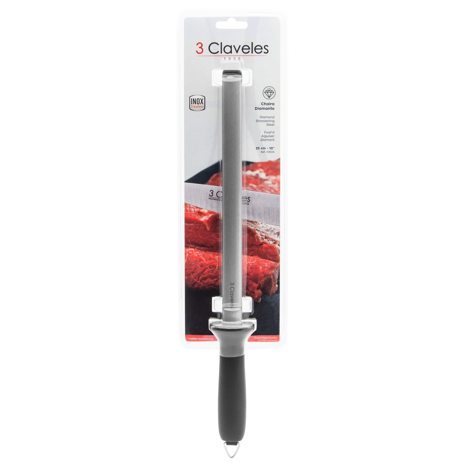 Chaira de diamante 3 Claveles con mango de fibra de nylon negro