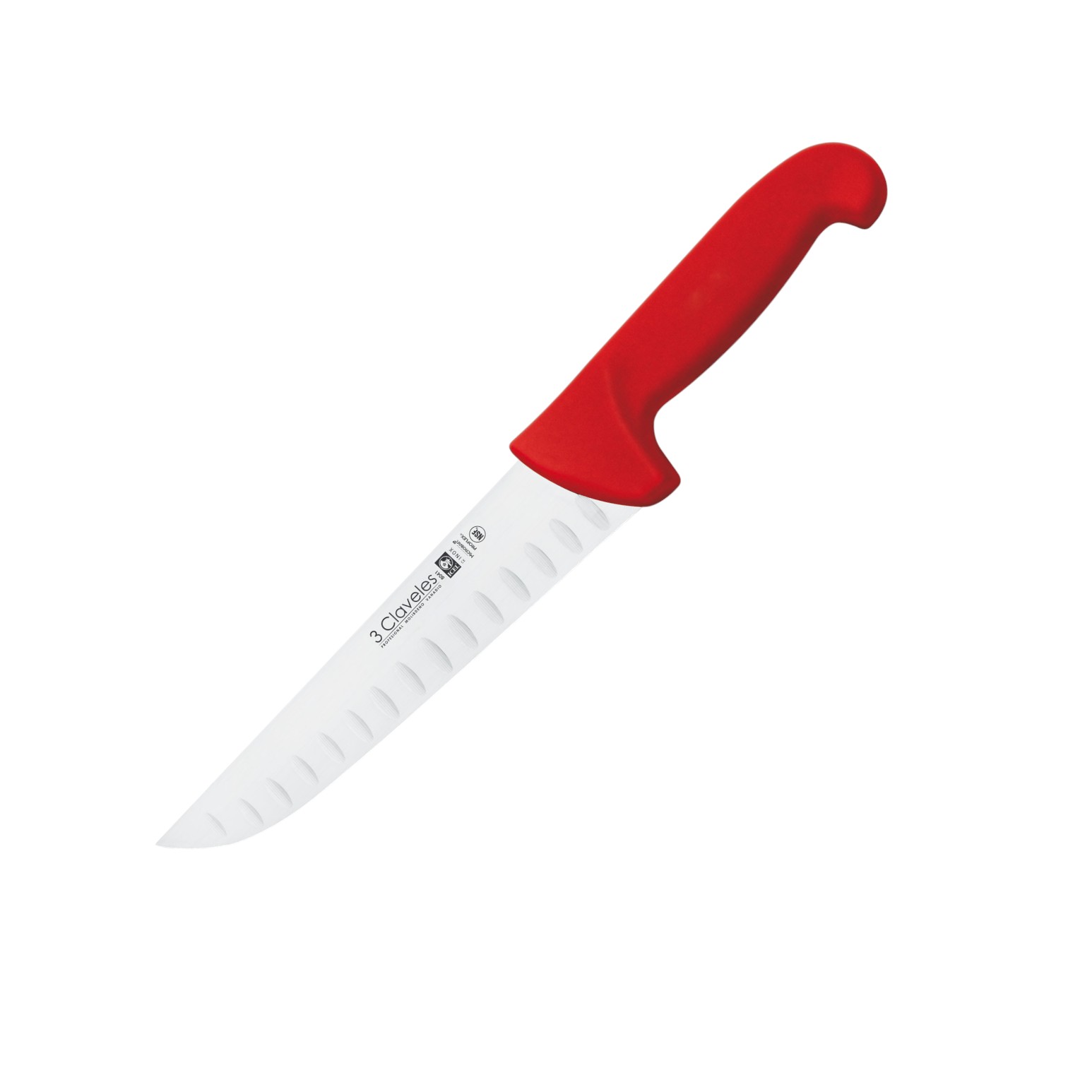 Dimpled butcher knife with 20cm blade and red proflex handle 3 Cl...