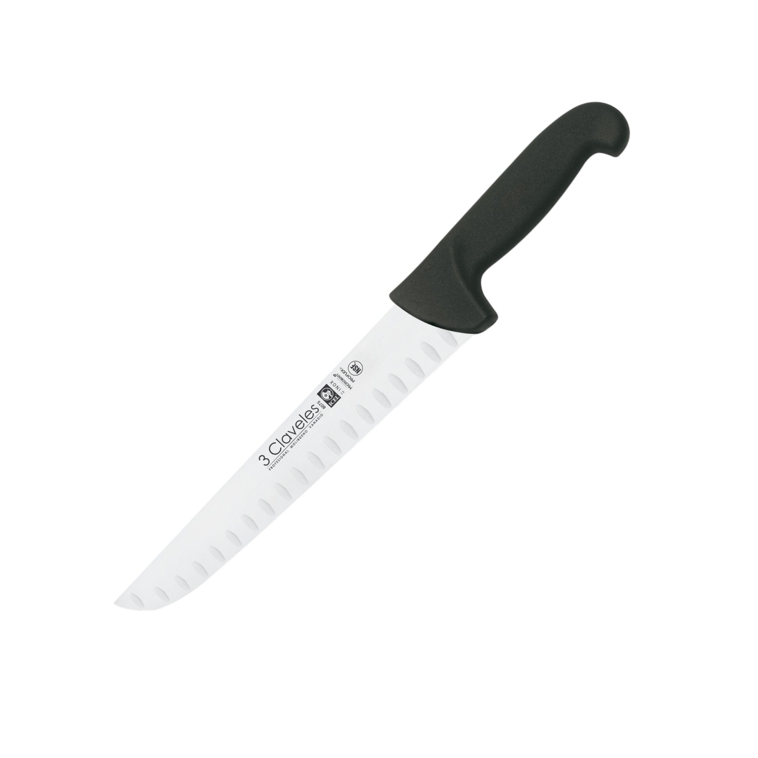 Dimpled butcher knife with 24cm blade and black proflex handle 3 ...