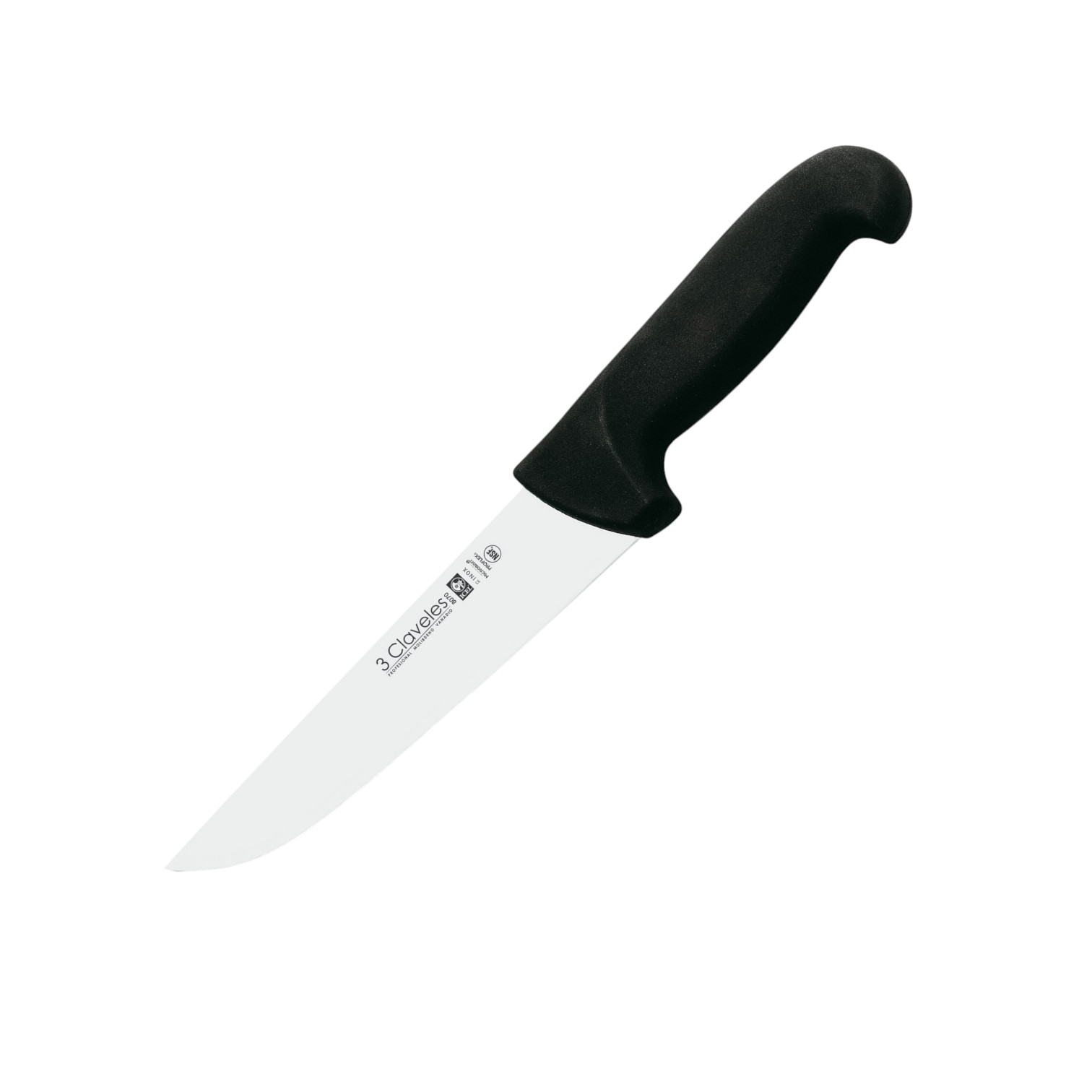 3 Claveles butcher knife with 18cm blade and black proflex handle...