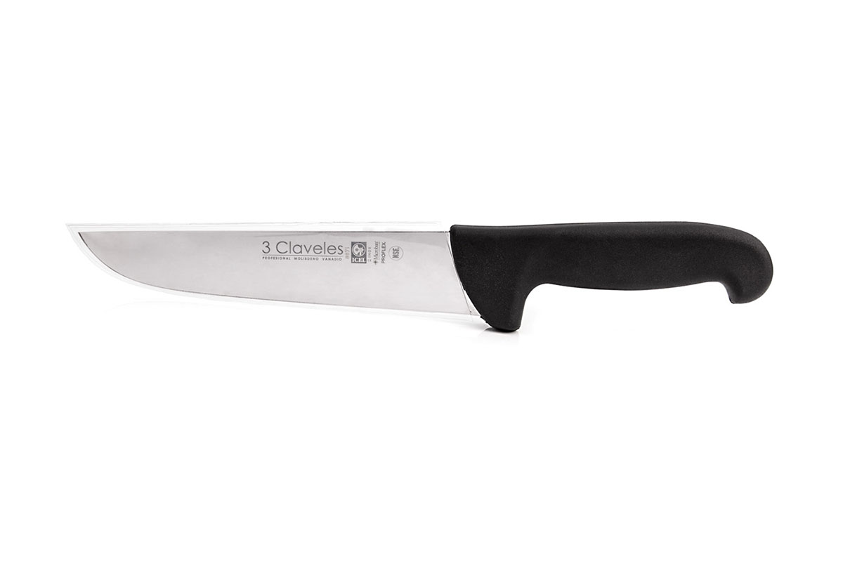 3 Claveles butcher knife with 20cm blade and black proflex handle 8071