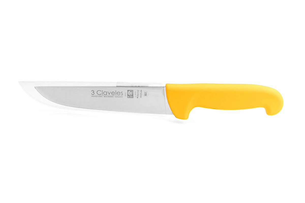 3 Claveles butcher knife with 18cm blade and yellow proflex handle