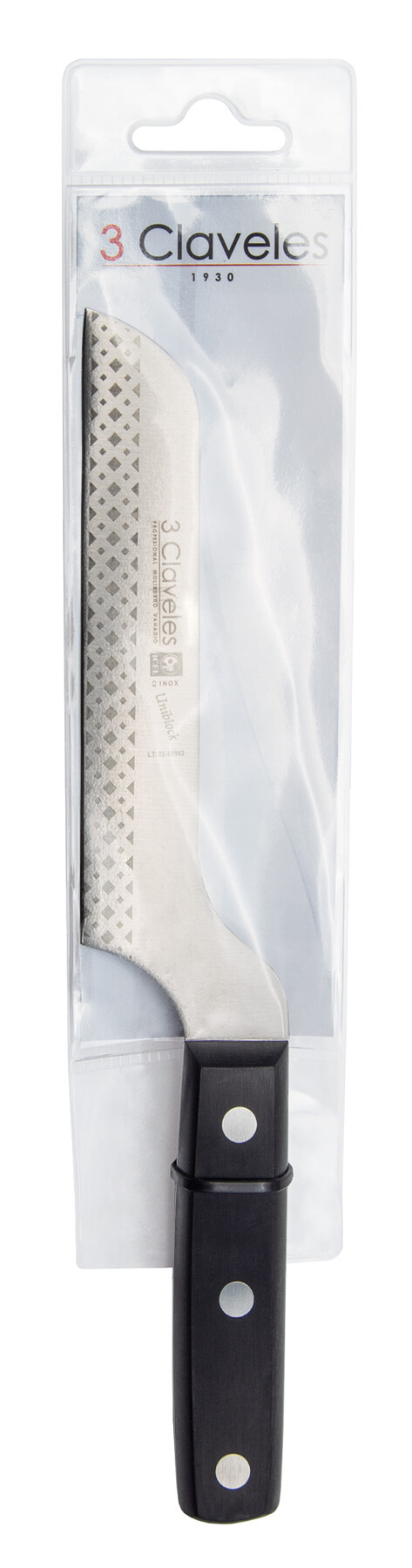 Couteau à fromage coudé 12 cm avec manche en pom noir 3 Claveles Uniblock