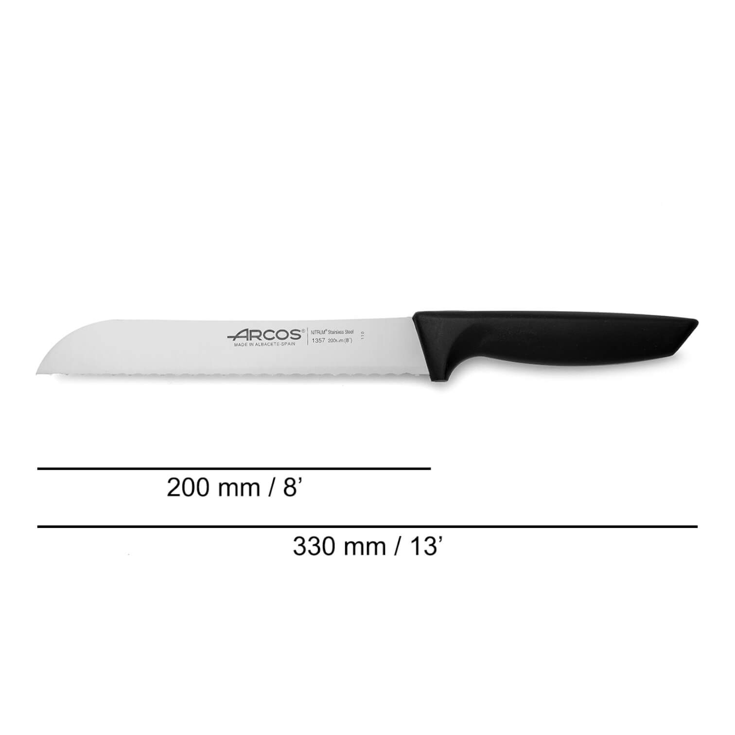 Cuchillo panero Arcos serie Niza con mango de polipropileno negro 200 mm