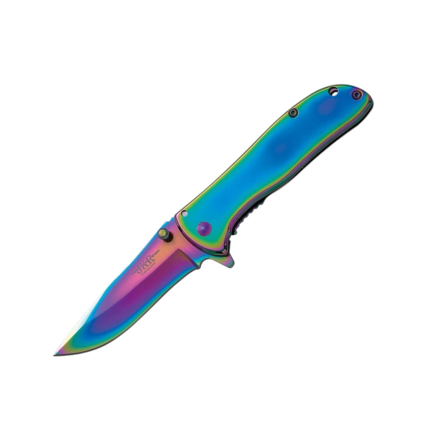 Navaja con recubrimiento de titanio rainbow y hoja de 7 cm con liner lock