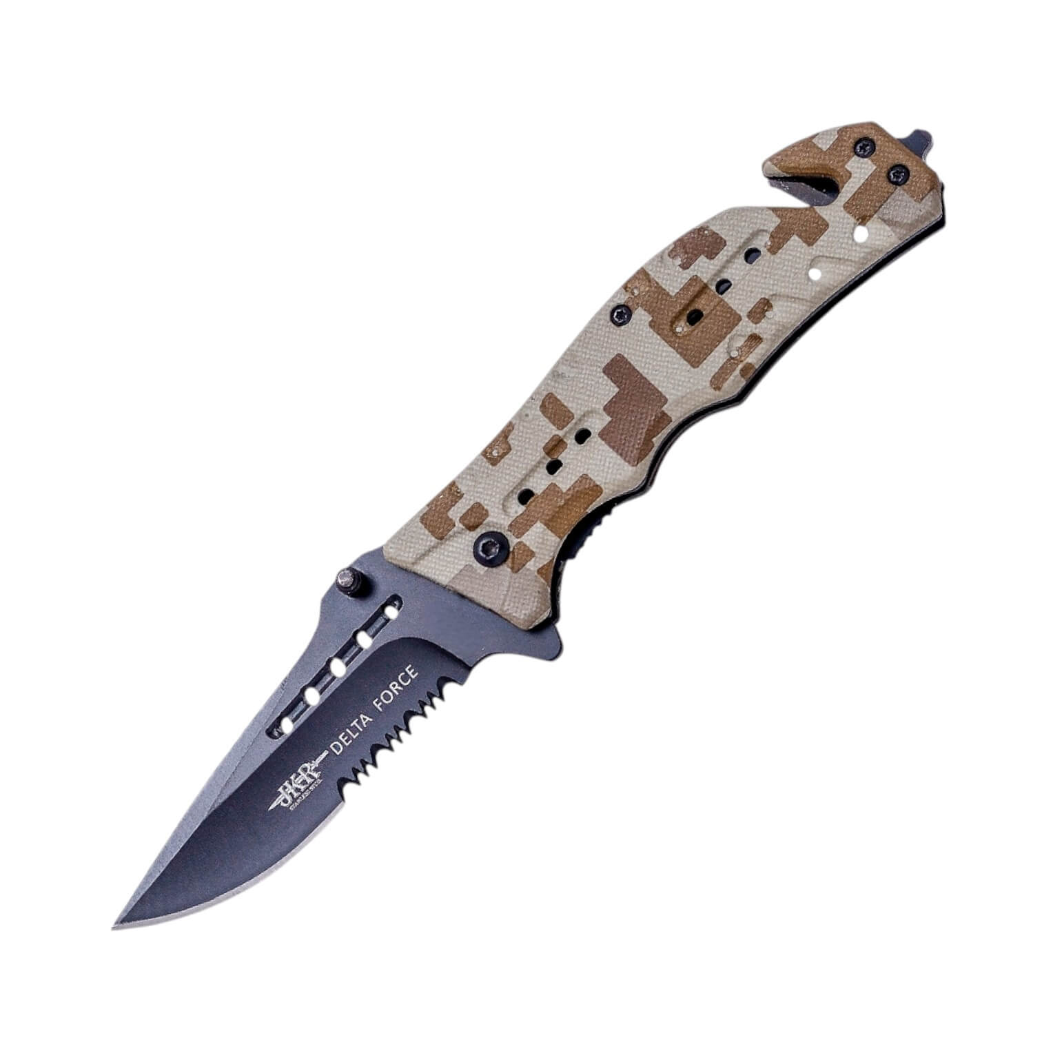 Delta Force Messer mit 8 cm langer, schwarzer Sägeklinge und Alum...