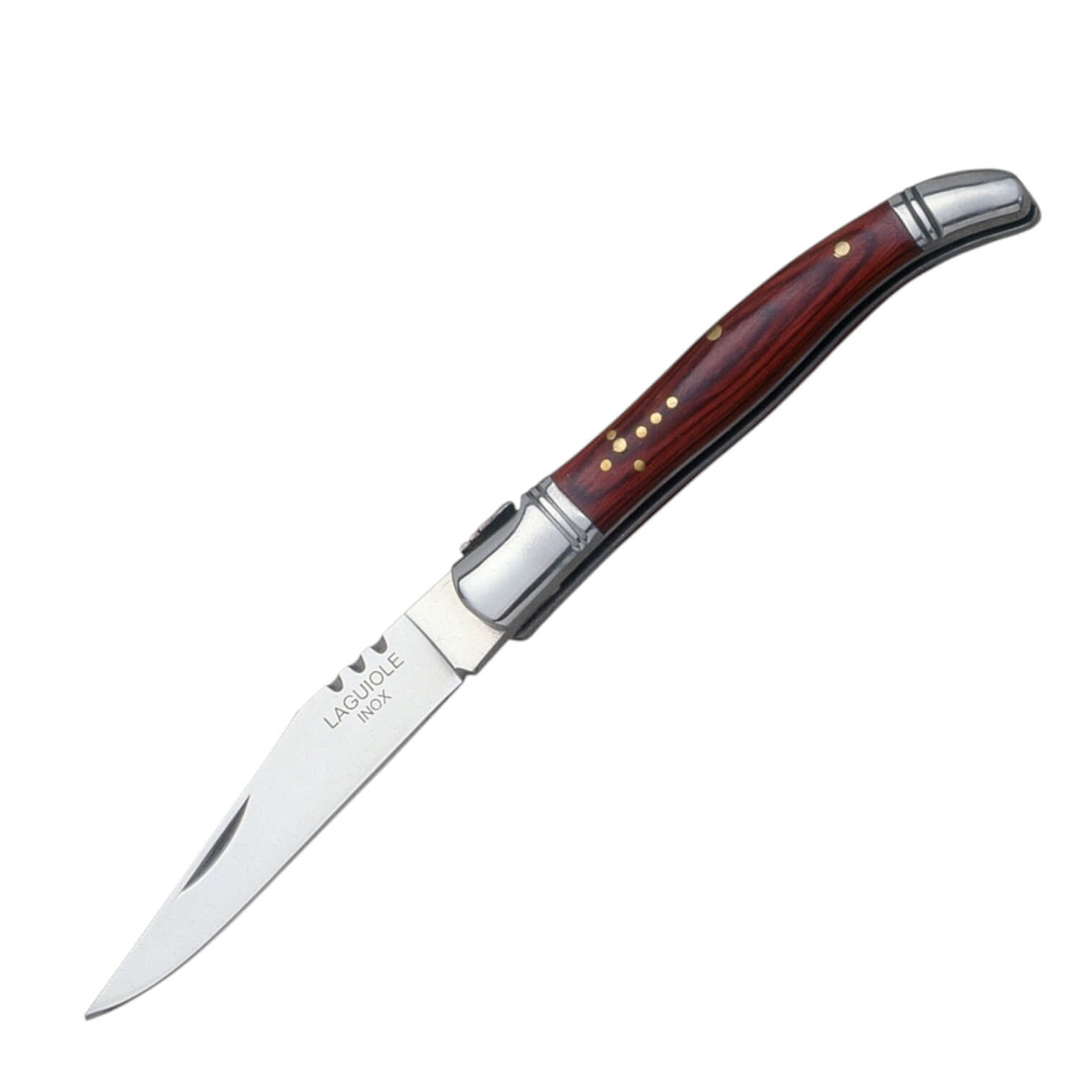 Canivete Laguiole com cabo em madeira vermelha, reforço em aço in...