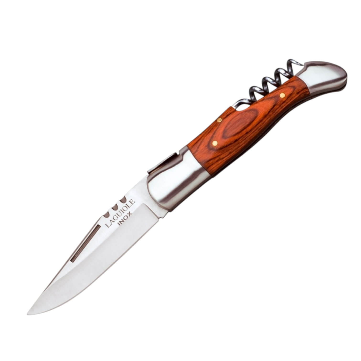 Laguiole sports pocket knife with 9cm blade and red wooden handle with corkscrew JKR