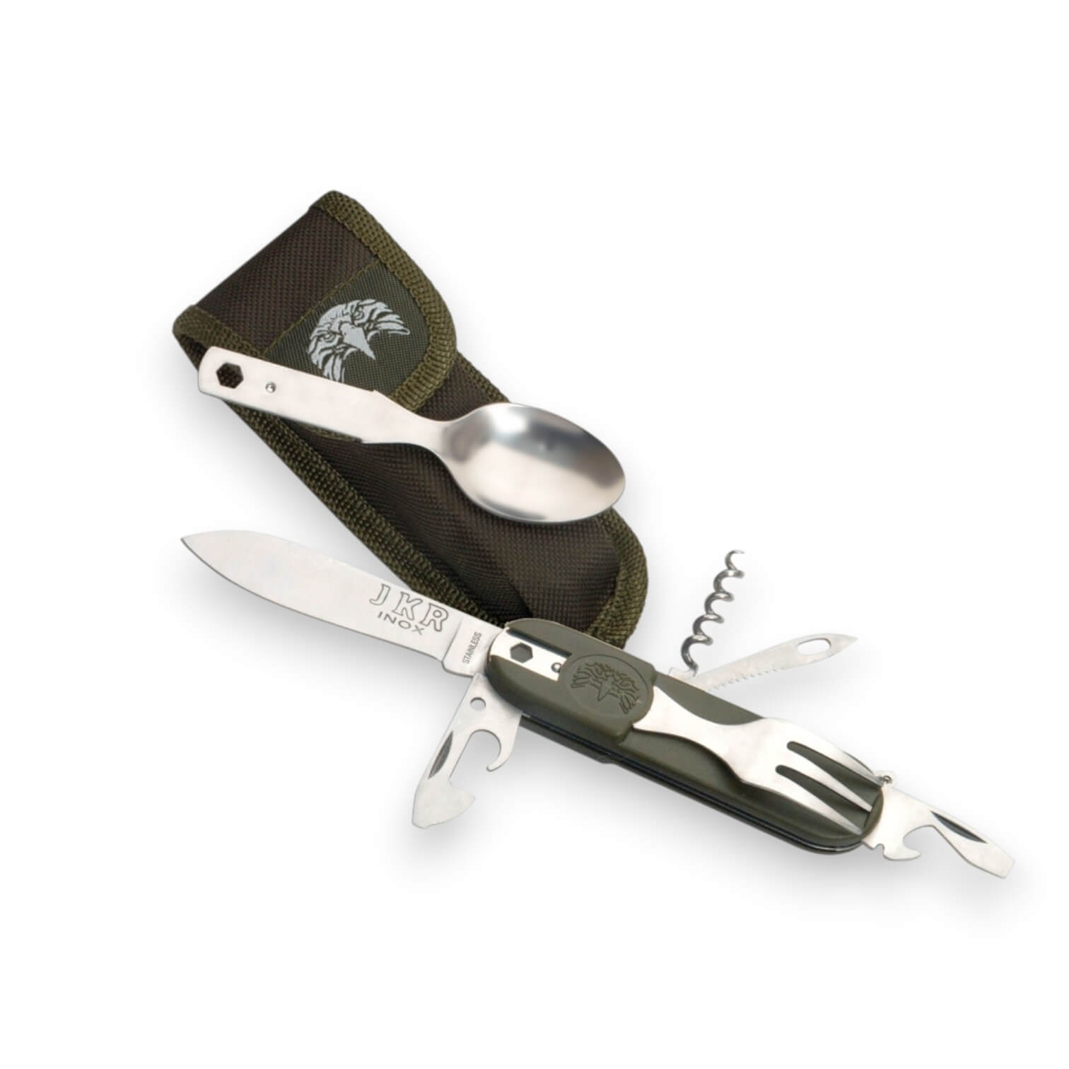 Faca de campismo multifuncional com cabo em fibra e bainha em nyl...