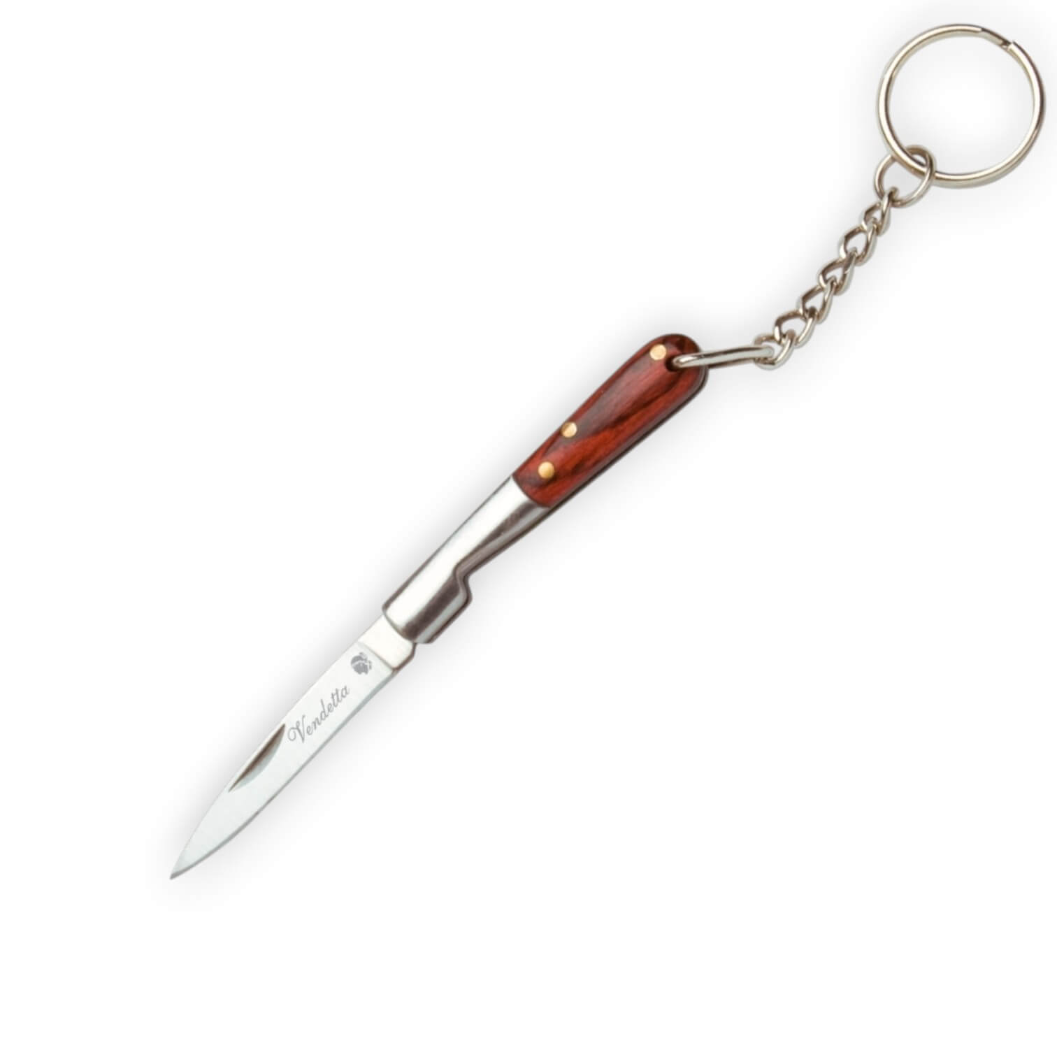 Canivete Vendetta com cabo em madeira vermelha e reforço em aço i...