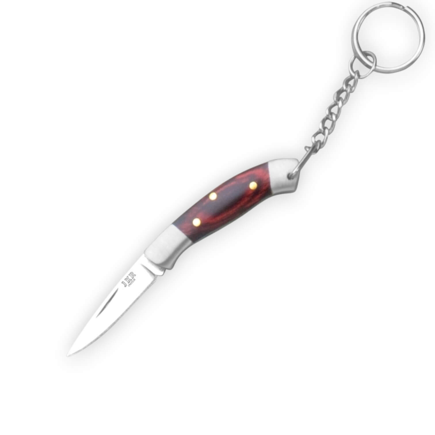 Canivete JKR com cabo em madeira vermelha, reforço em aço inoxidá...