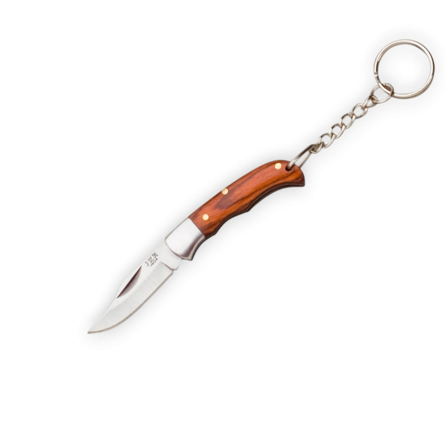 Porta-chaves com faca de caça JKR com cabo em madeira vermelha, r...