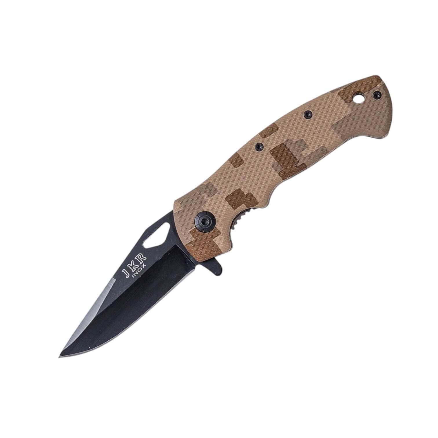 Canivete táticoa com cabo em fibra de camuflagem digital e lâmina...