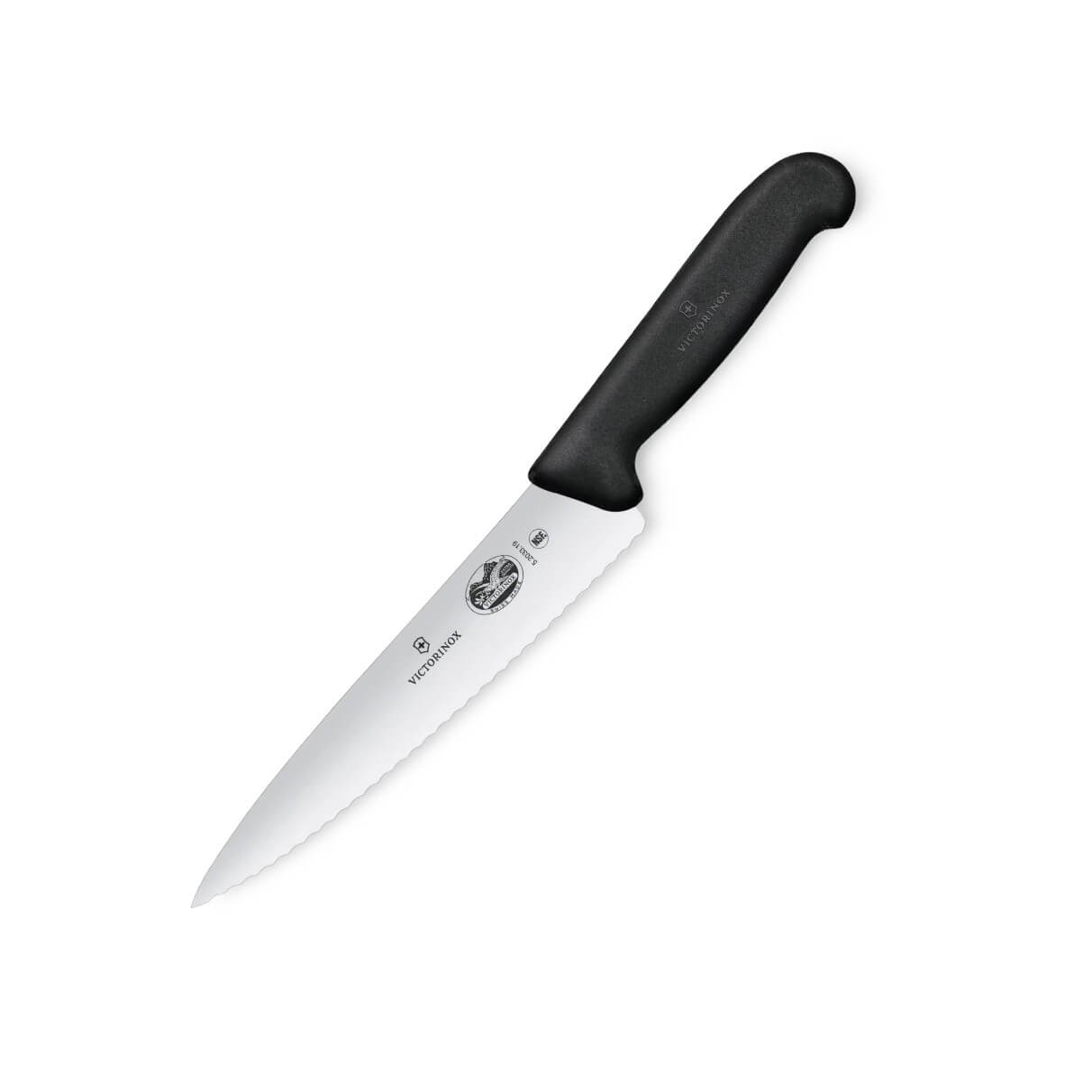 Cuchillo de chef con hoja dentada de 19 cm con mango de TPE negro...