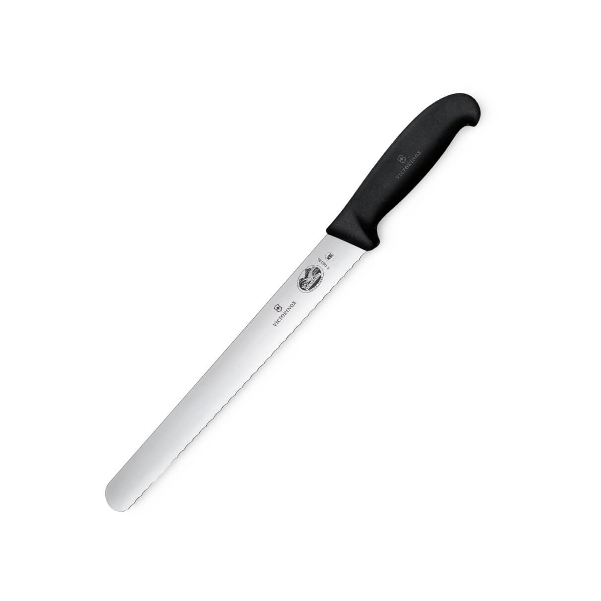 Cuchillo para fiambre con hoja dentada de 25 cm y mango de TPE negro Victorinox Fibrox