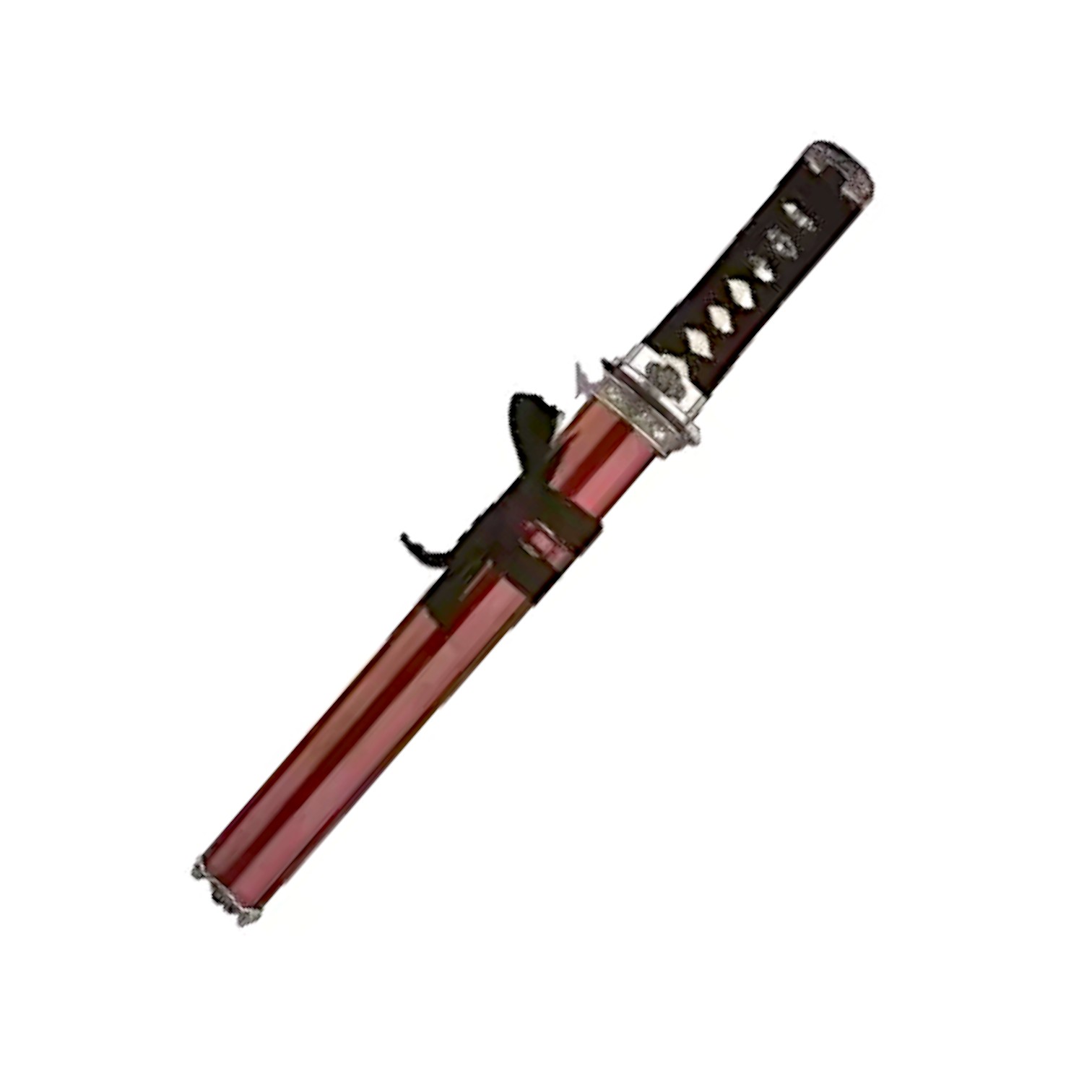 Tanto con vaina roja rodela de plata y trenzado negro