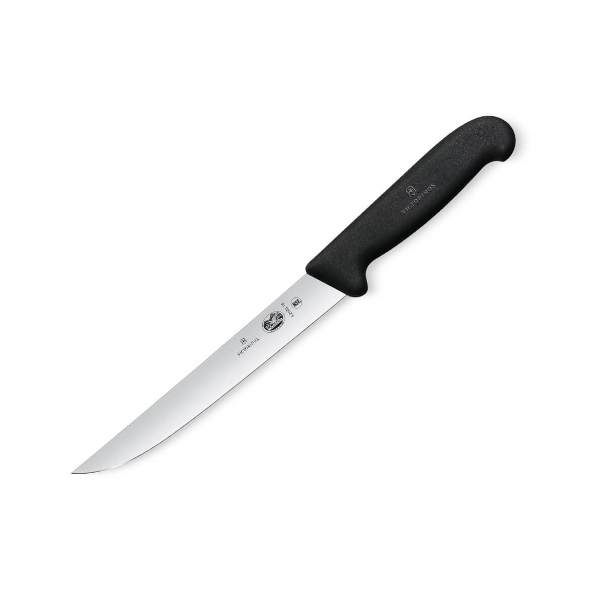 Cuchillo para trinchar con mango de TPE negro y hoja lisa de 18 cm Victorinox Fibrox