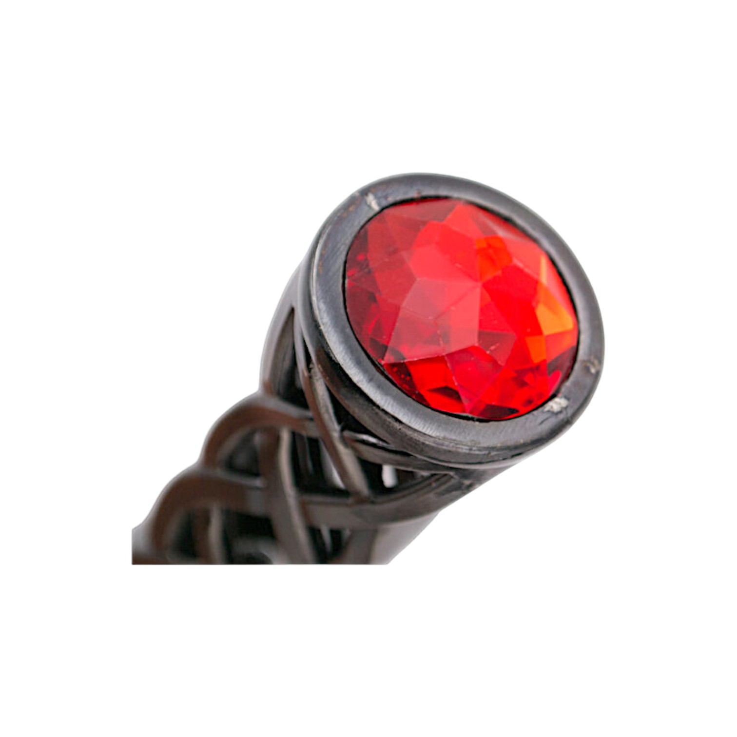 Antiker Dolch mit 10,5 cm Klinge und geflochtenem Nickelgriff mit rotem Stein am Knauf