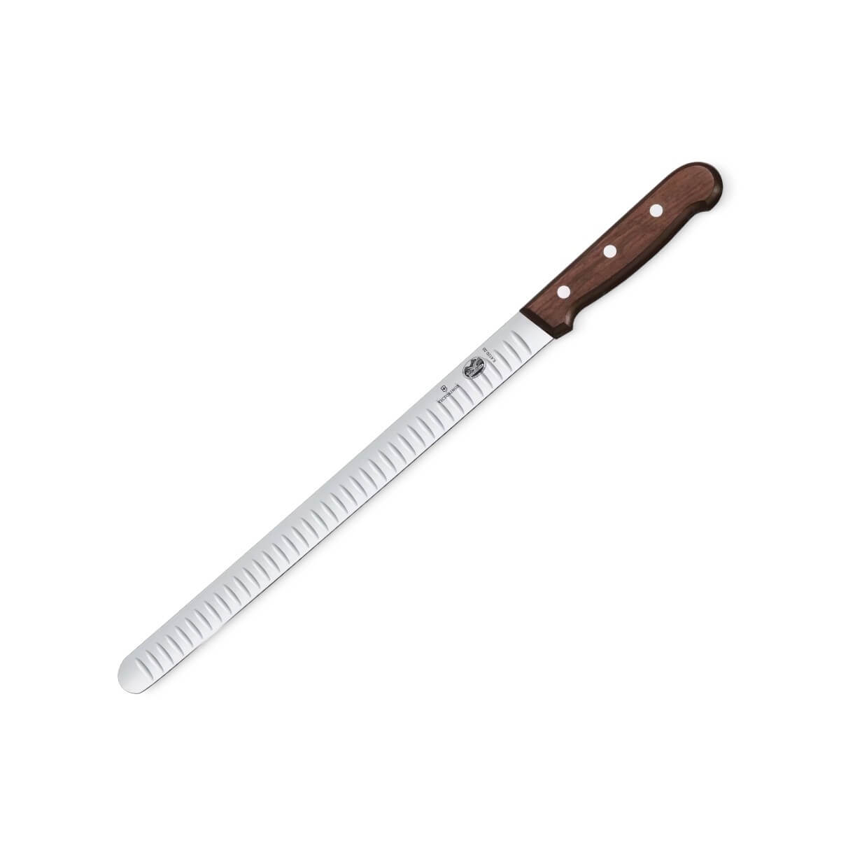 Cuchillo para salmón con mango de madera y hoja alveolada de 30 c...