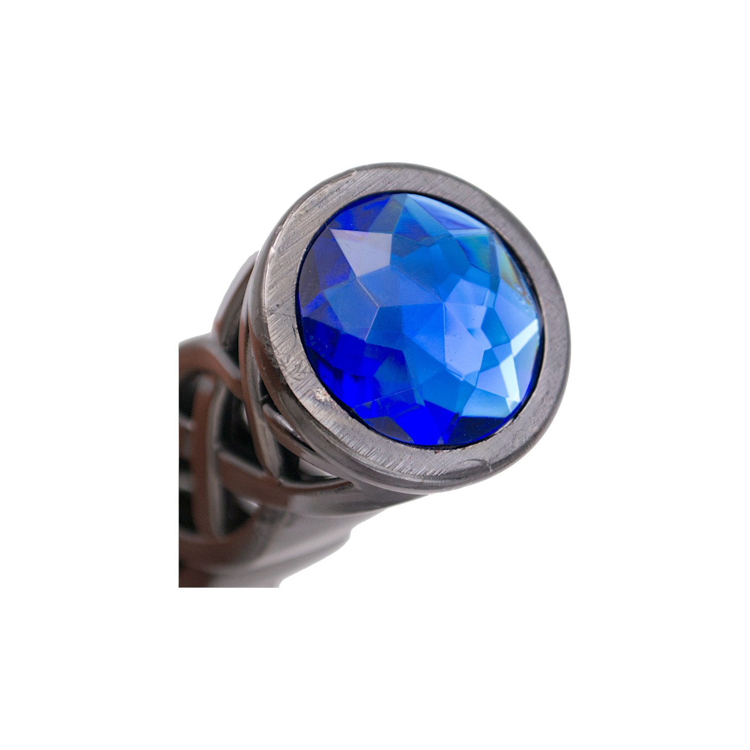 Antiker Dolch mit 10,5 cm Klinge und geflochtenem Nickelgriff mit blauem Stein am Knauf