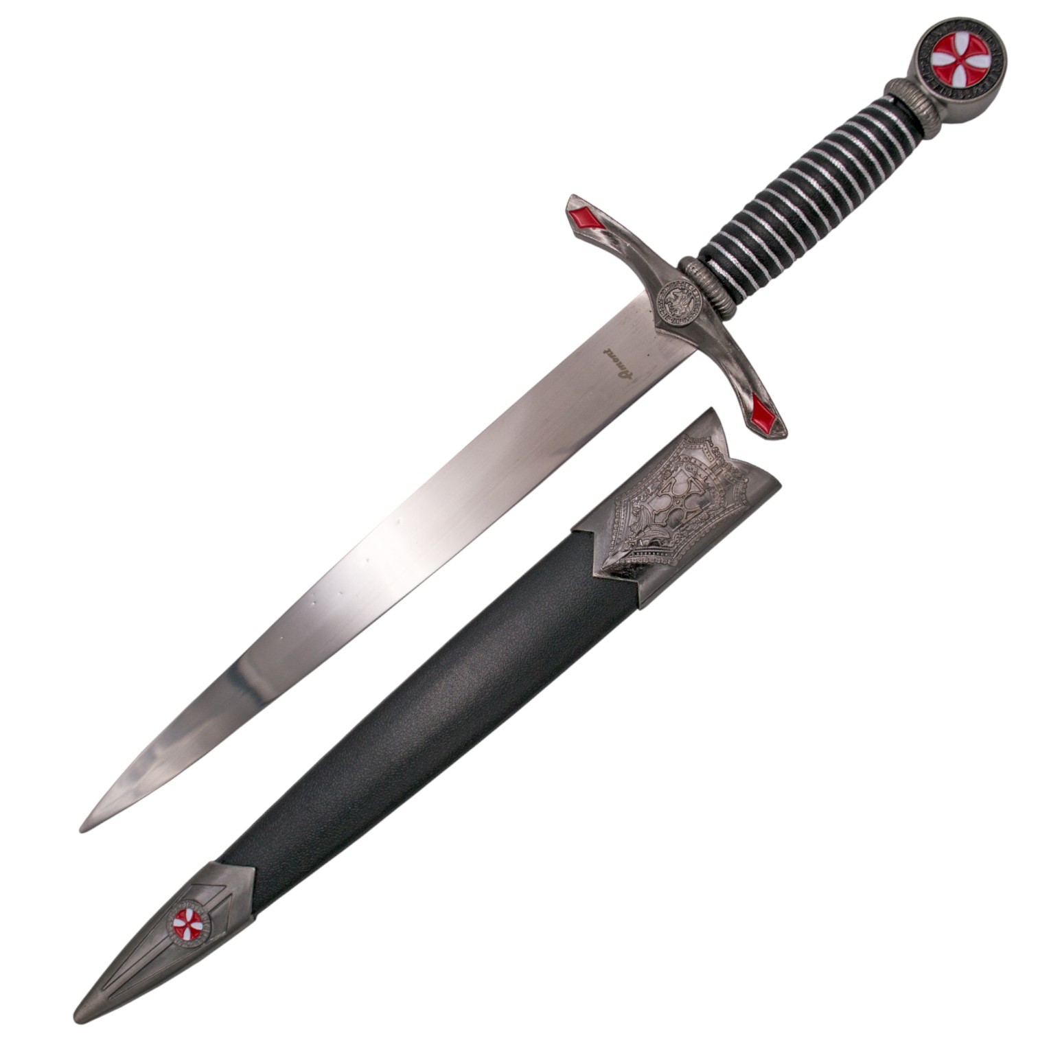 Pugnale templare con lama da 23 cm e manico in plastica nera con ...