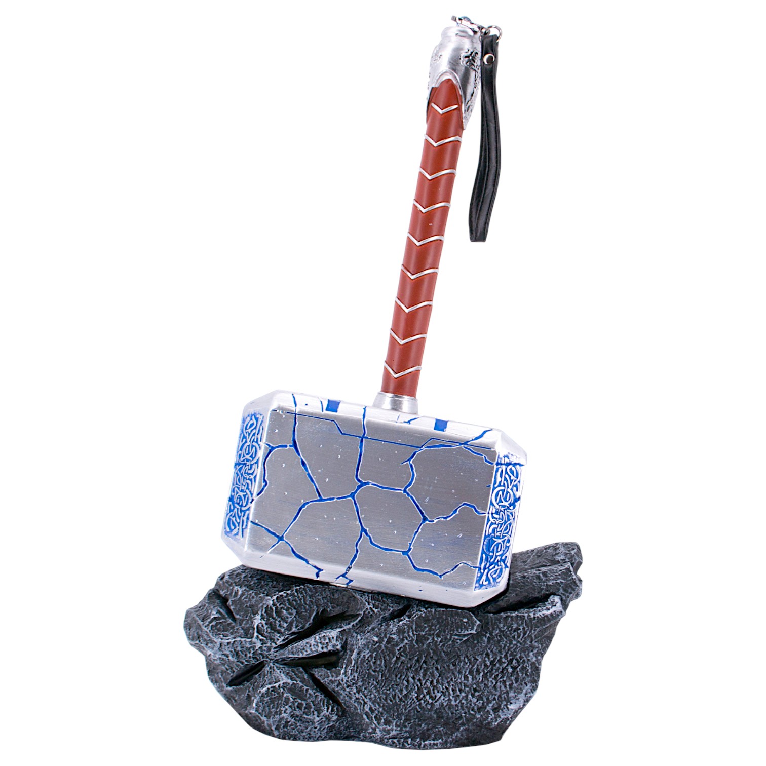 Martello di Thor color nichel con dettagli e base blu