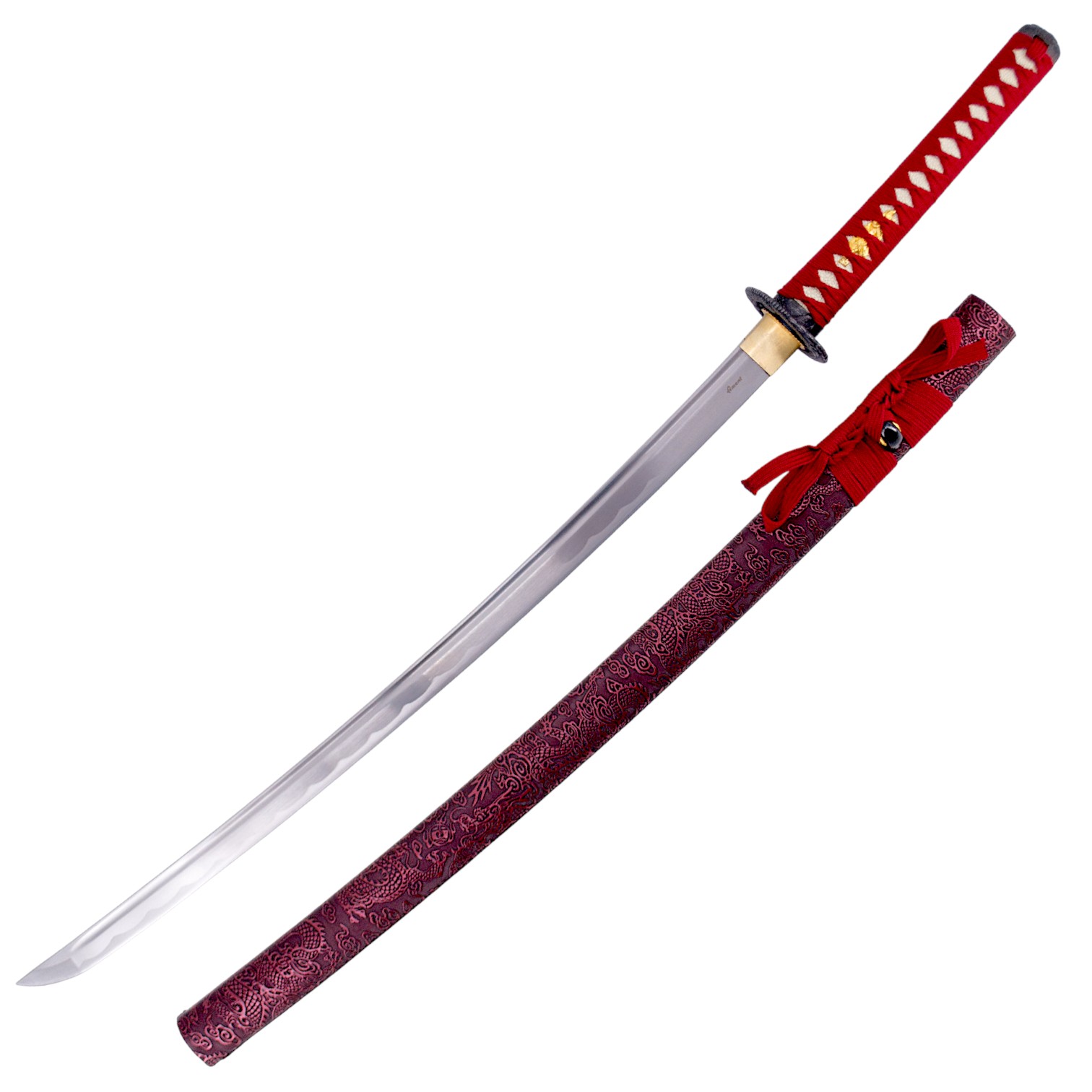 Katana funzionale rossa da 104 cm realizzata in acciaio al carbon...