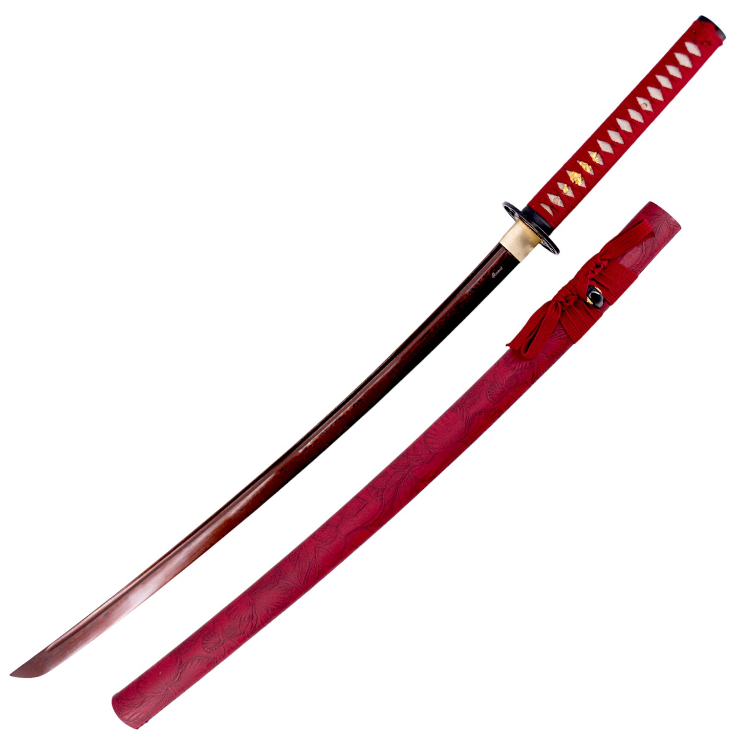 Katana funzionale in acciaio damasco rosso da 104 cm con lama e c...