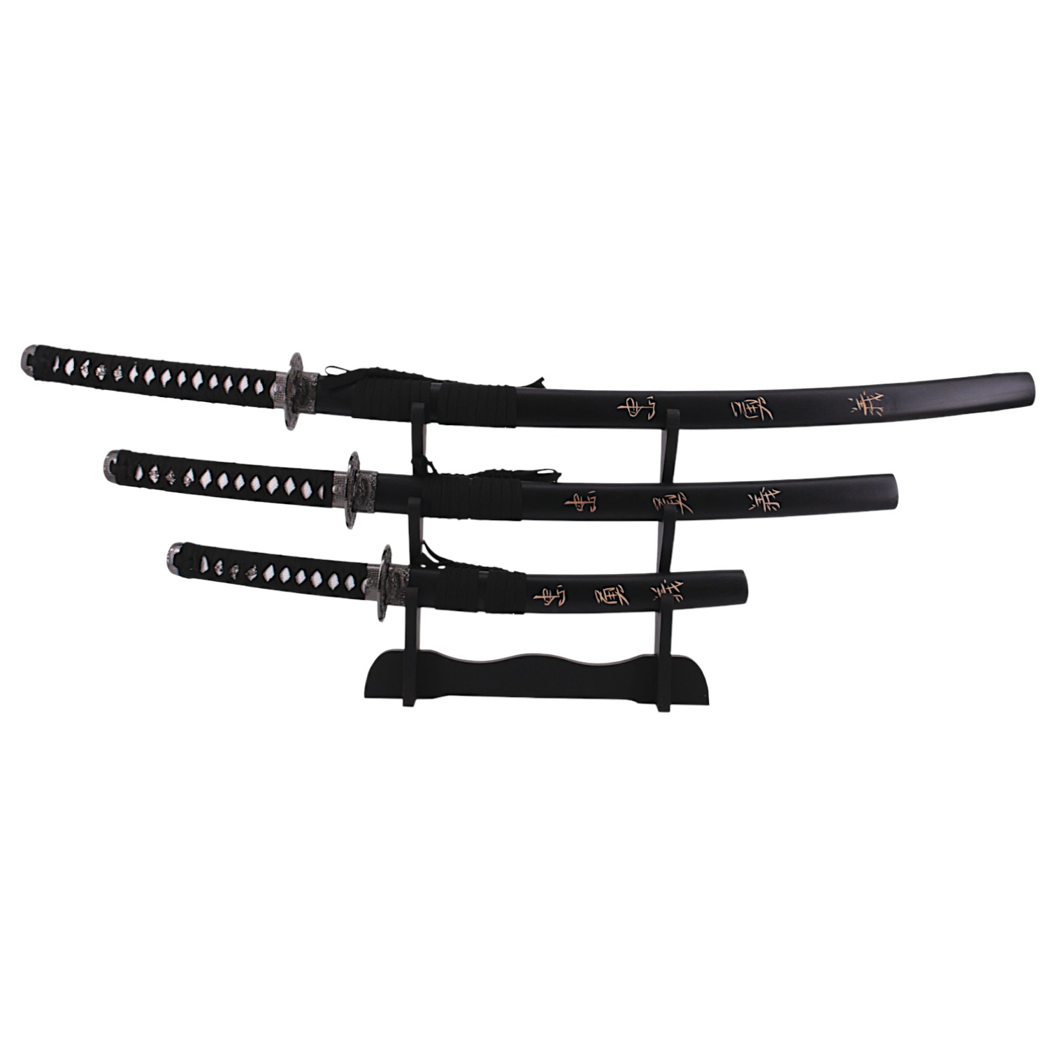 Set di 3 pezzi Last Samurai Katana wakizashi e Tanto nero con fod...