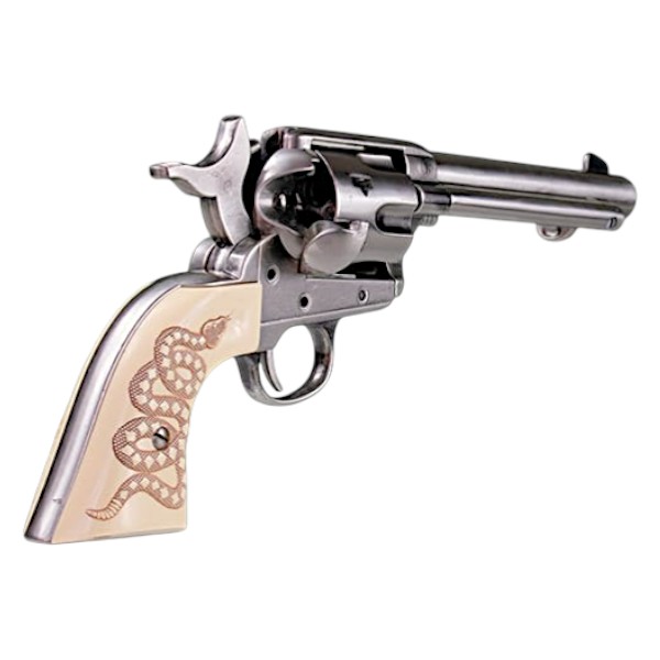 Pistola revólver Peacemaker acabado serpiente y niquel pulido