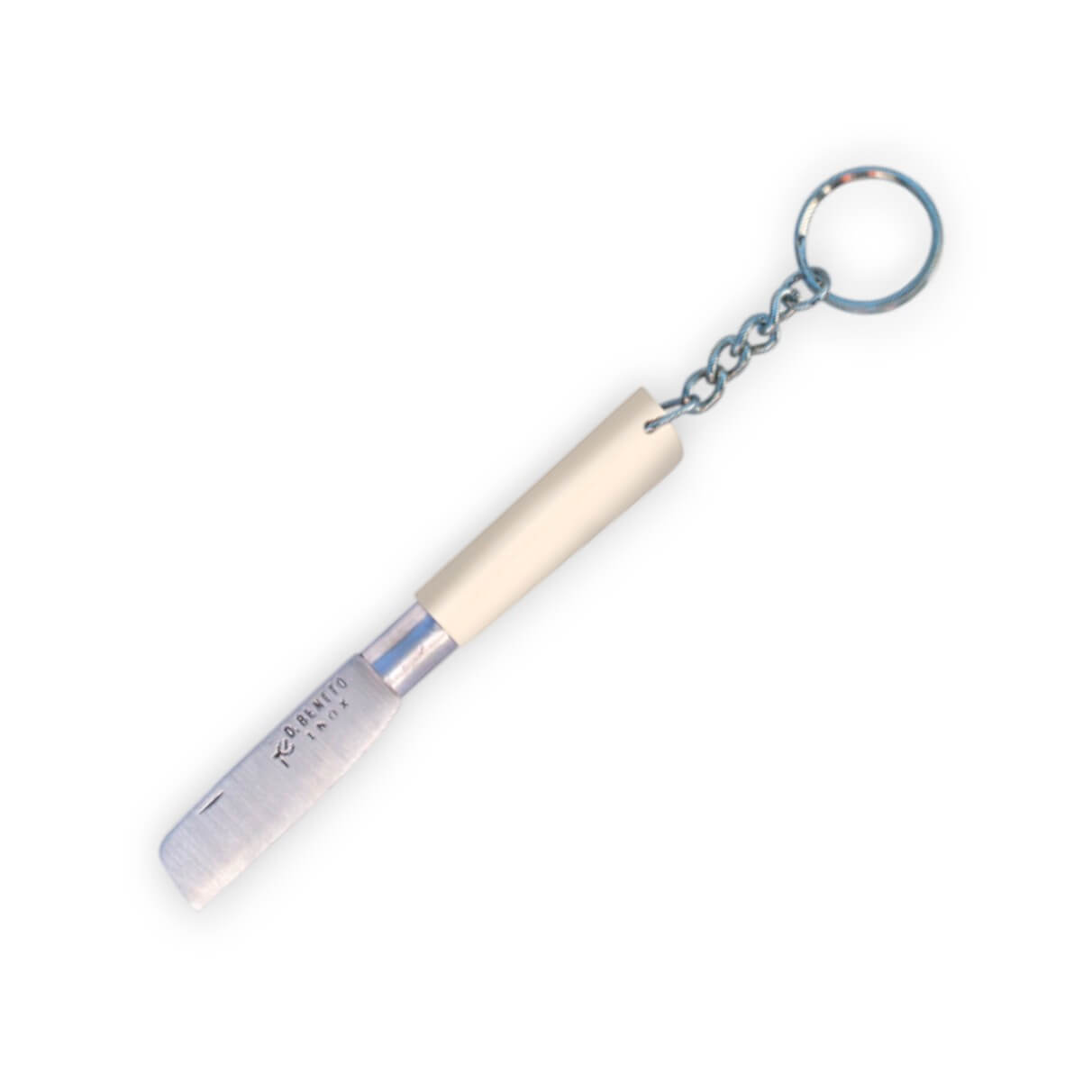 Navaja pequeña llavero con mango de fibra blanca y hoja punta cor...