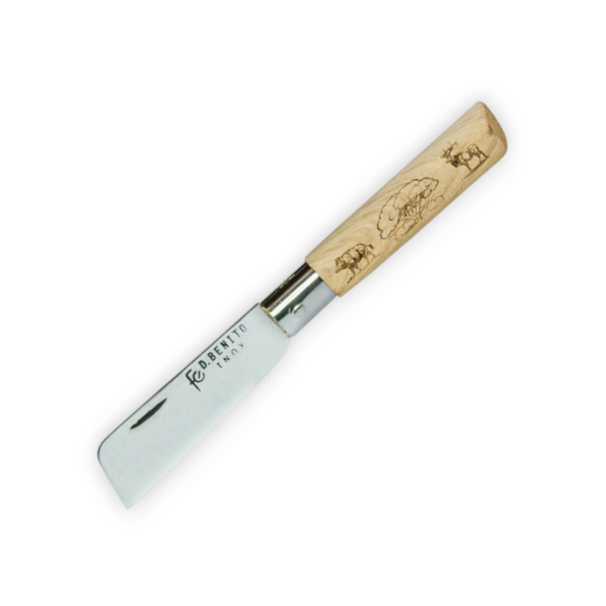 Navaja con mango de madera tallada jabalí-venado con hoja inox pu...