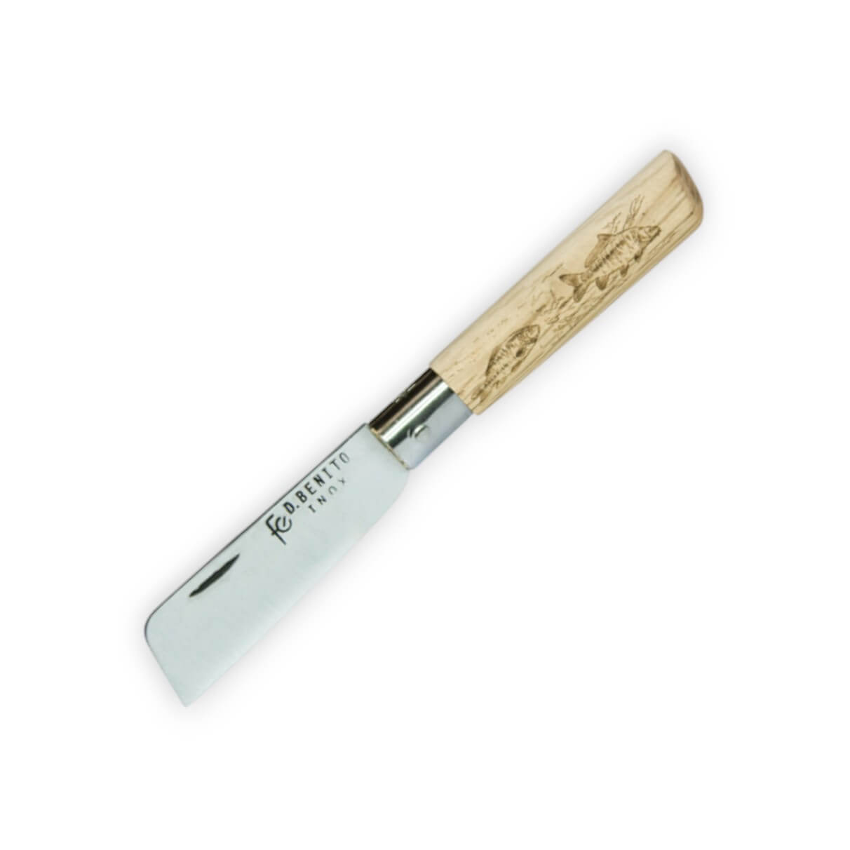 Navaja con mango de madera tallada carpas con hoja inox punta cor...