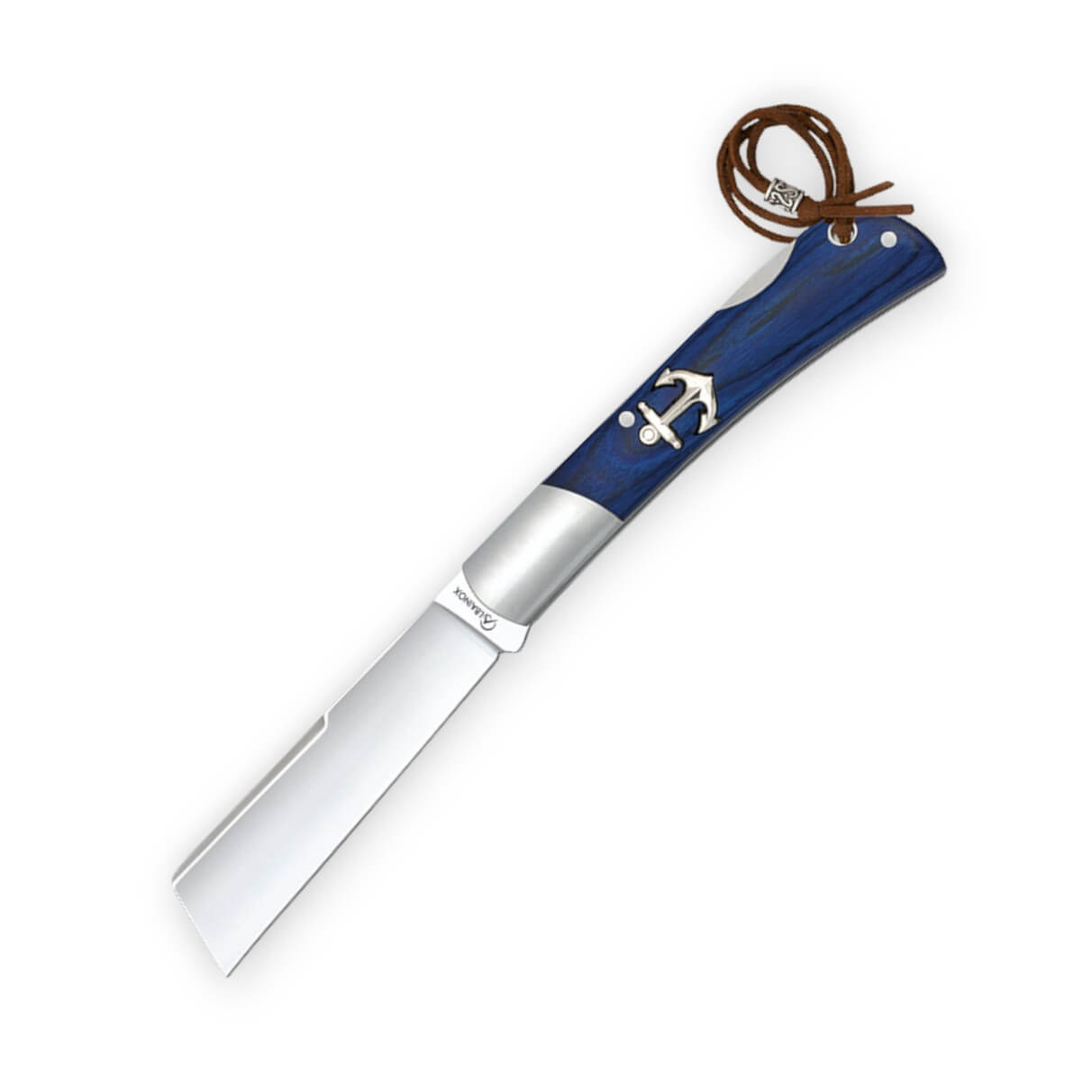 Navaja marinera punta cortada con mango de estamina azul con viro...